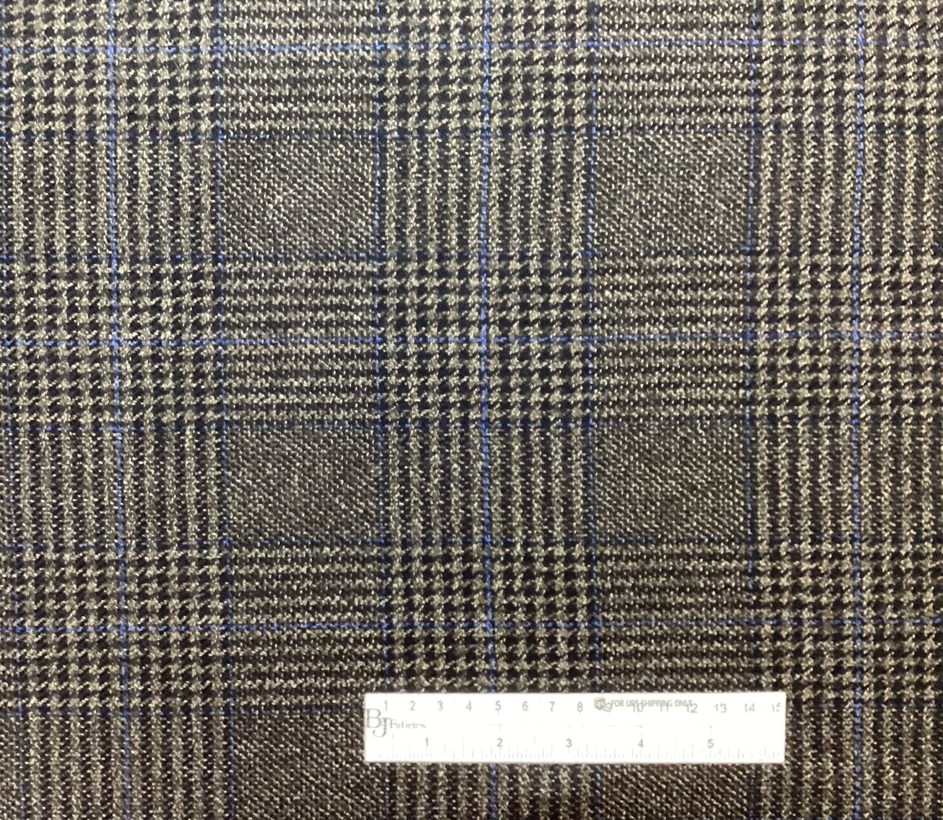 Italian Loro Piana Saxxon Wool Cashmere Plaid Suiting in Black Cornflower