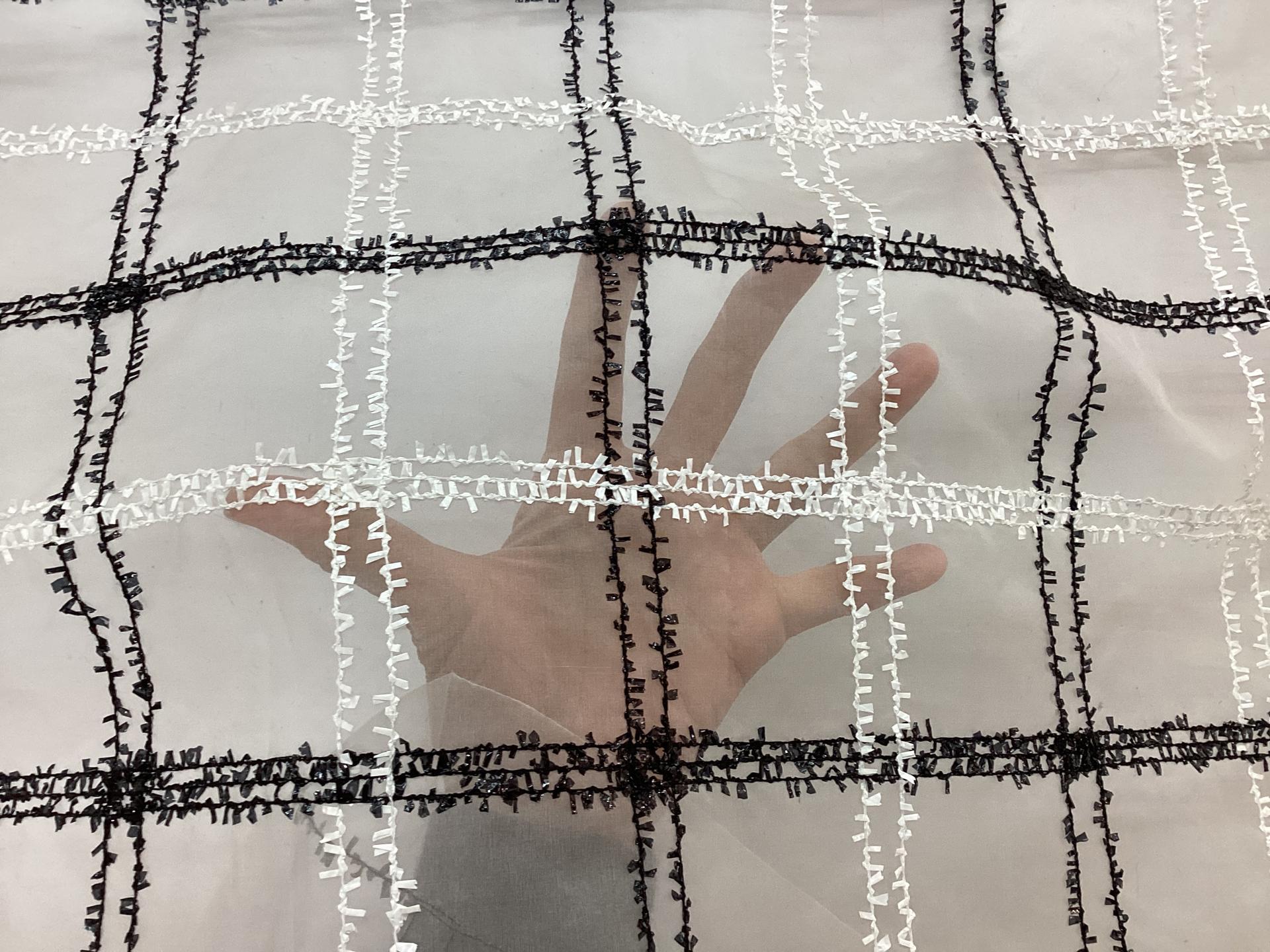 Embroidered Organza In Black & White Plaid Pattern