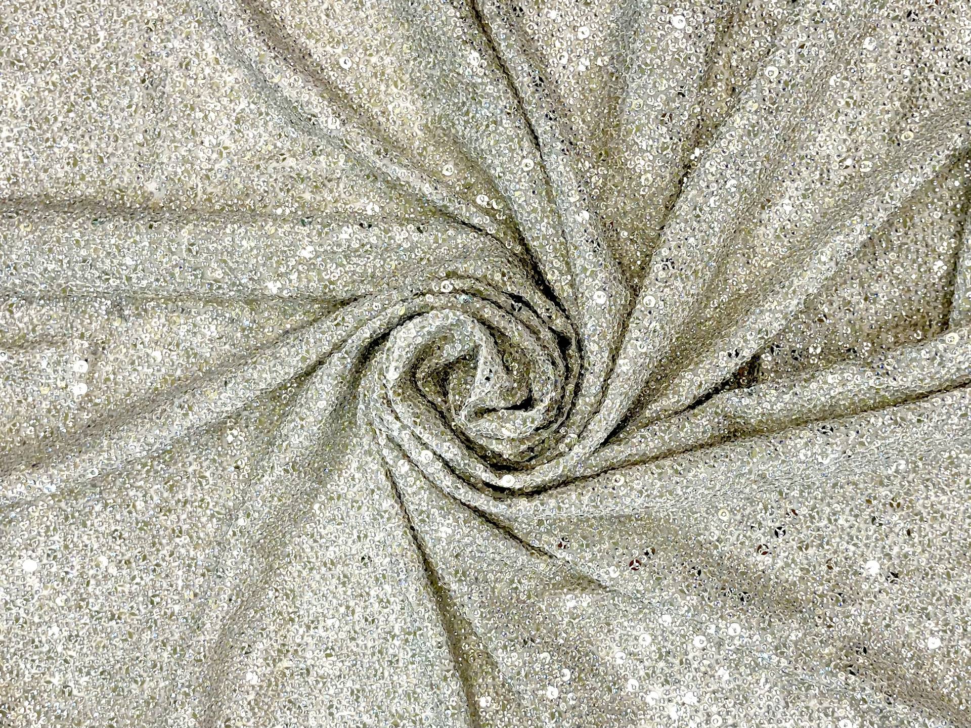 Couture Silver on Silver Sequins and Crystal on Rayon Georgette
