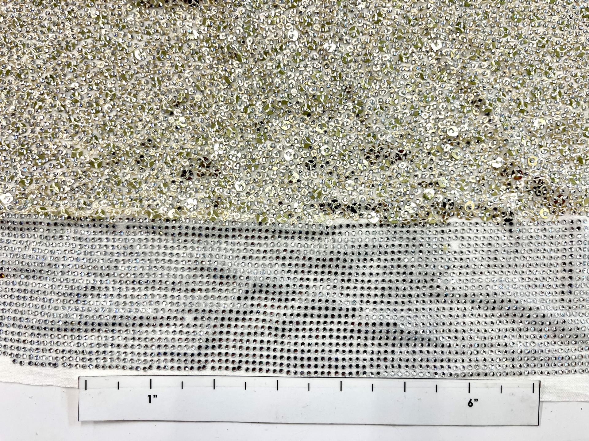 Couture Silver on Silver Sequins and Crystal on Rayon Georgette