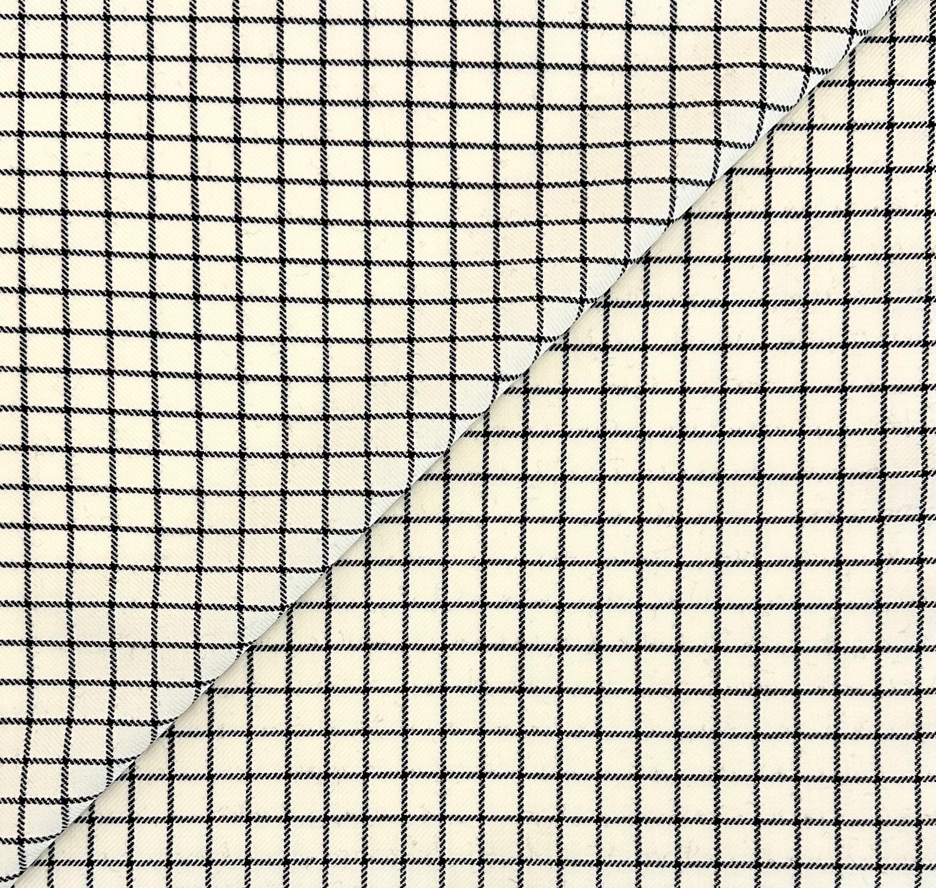 Italian Wool Windowpane Suiting in White and Black