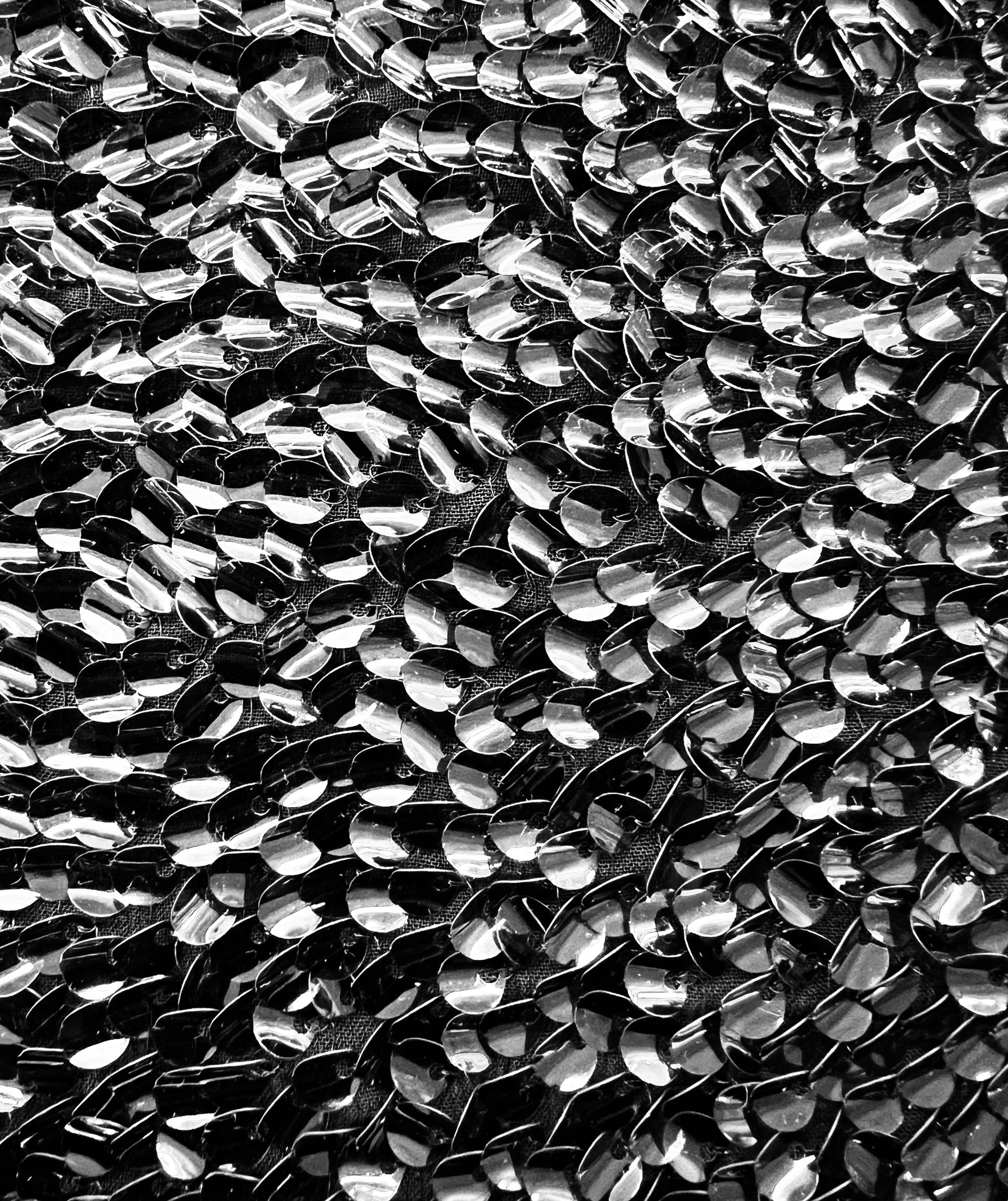 Curved Clear Sequin on Polyester Heavy Chiffon in Black