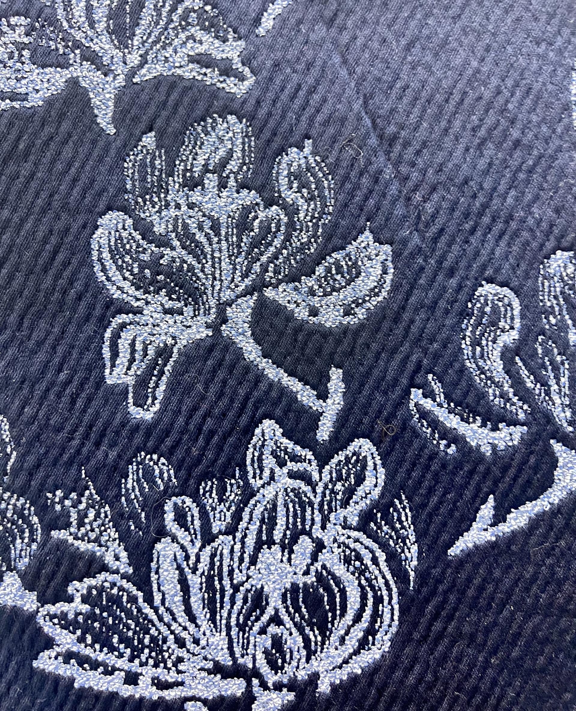 Italian Cotton Blend Brocade Magnolia on Navy Ground