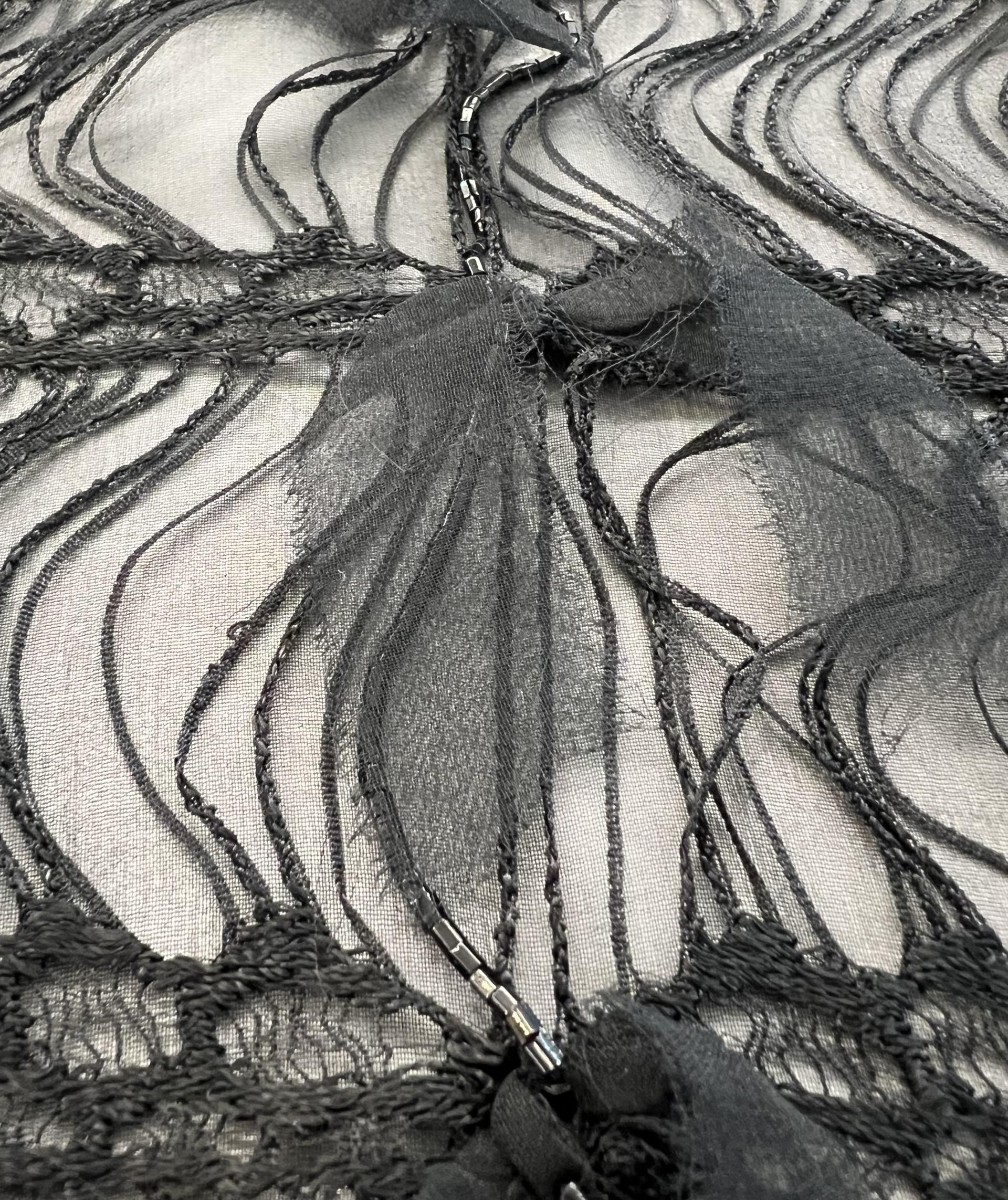 Pure Silk Chiffon Base & Bugle Beads with Lace and Silk Chiffon Knots