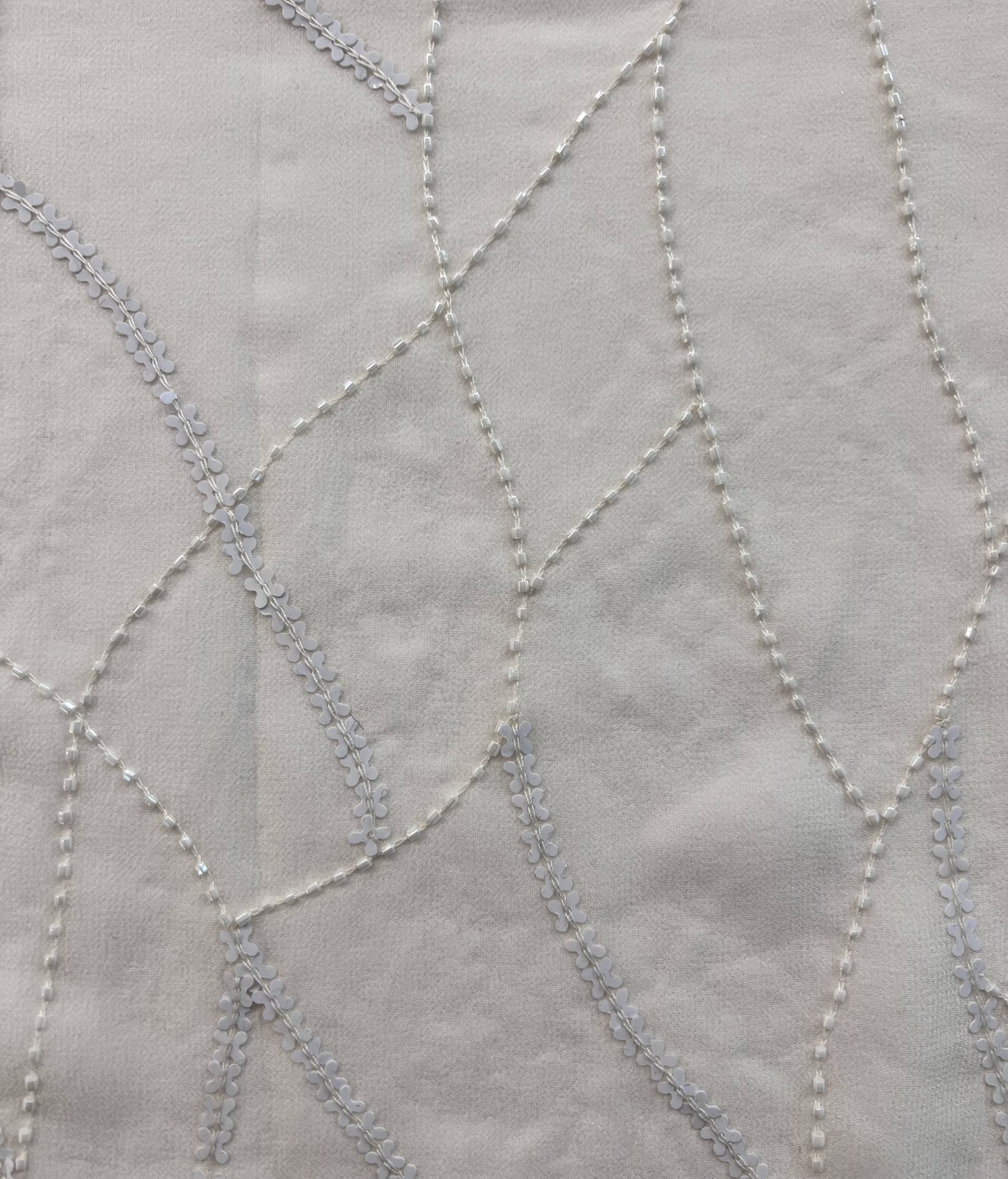 Novelty Silk Chiffon with Clover Sequin and Bugle Beads In Cream