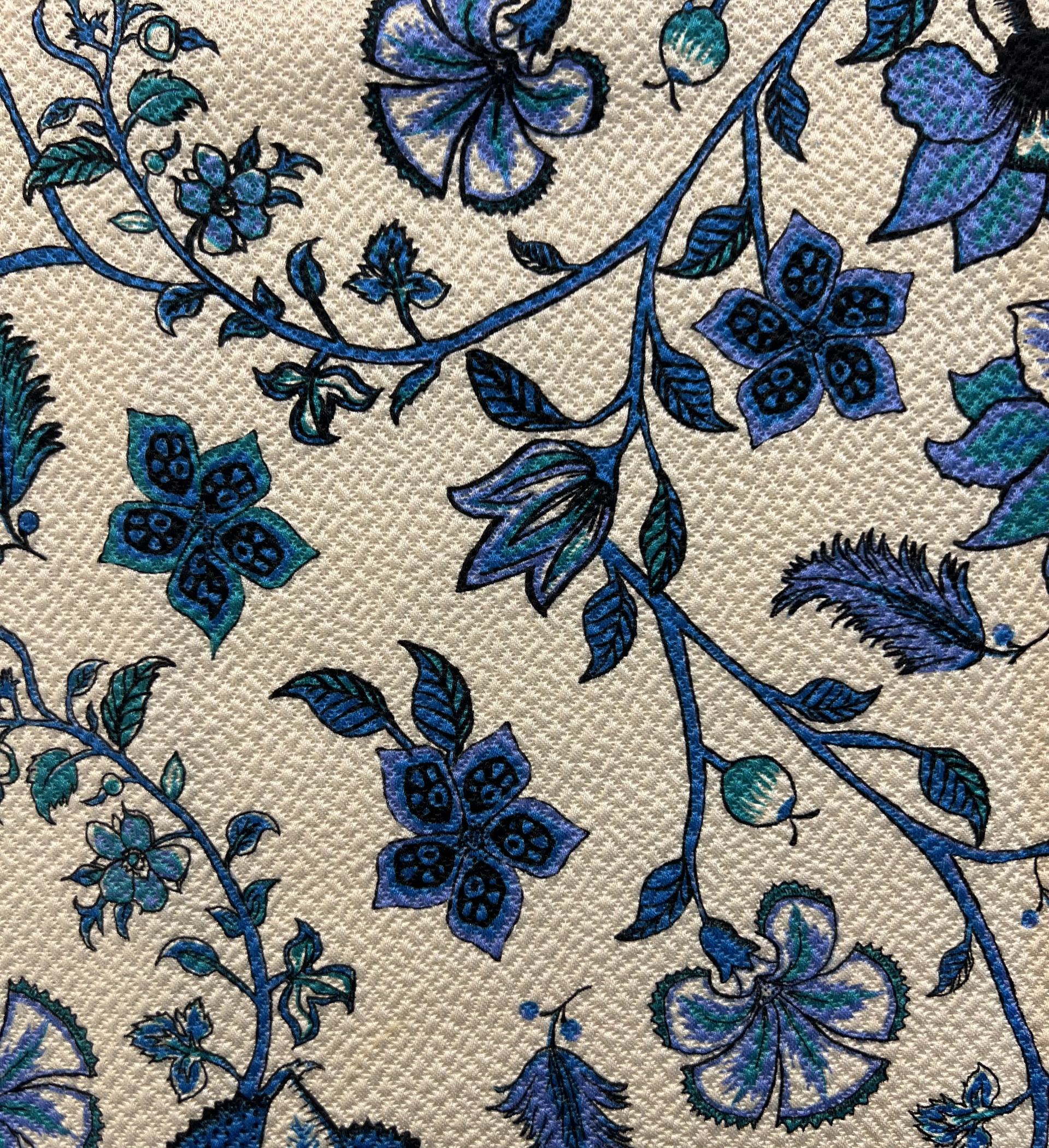 Silk/Wool Printed Pebble Brocade in Blue