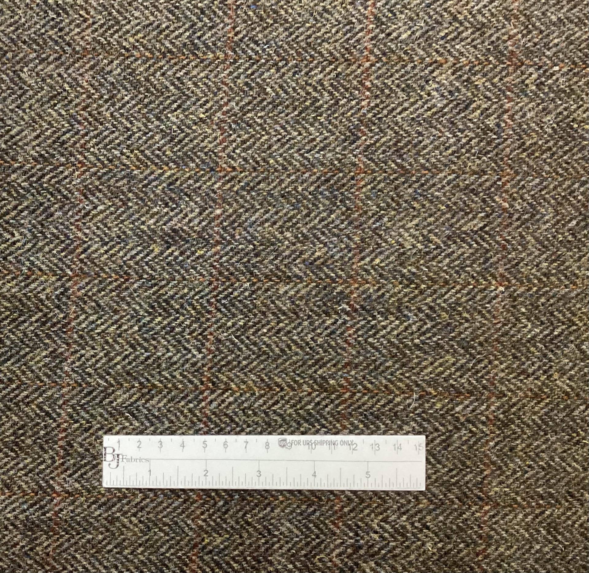 Scottish Wool Herringbone Harris Tweed in Olive