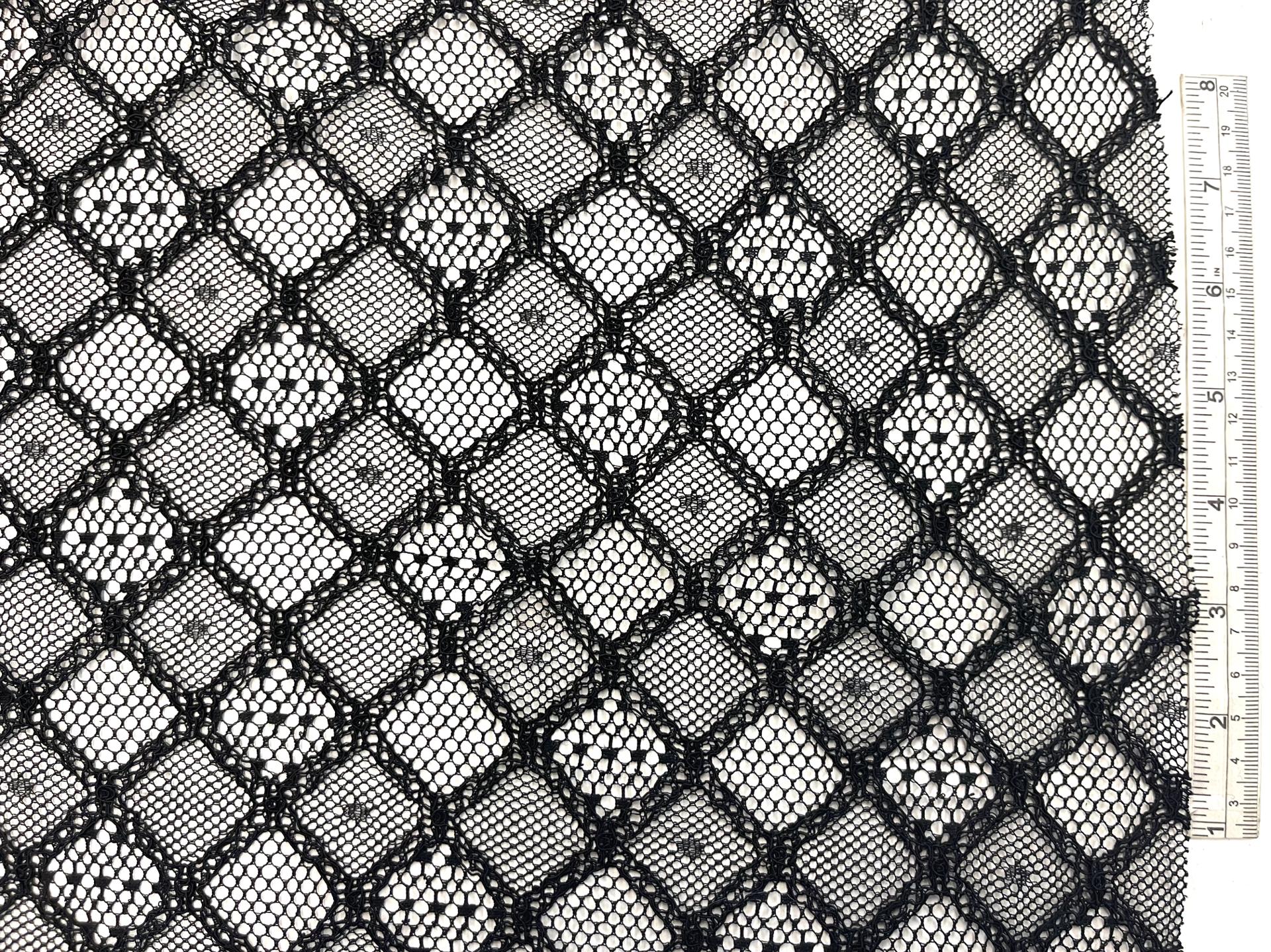 Made in Italy Embroidered Novelty Net in Diamond Check Pattern in Black