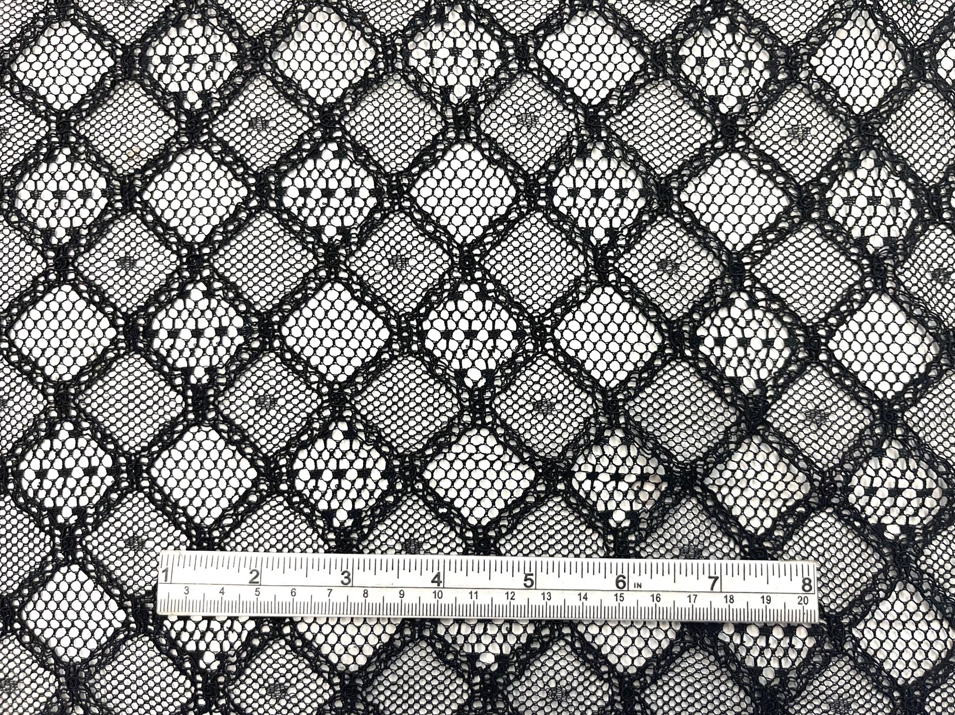 Made in Italy Embroidered Novelty Net in Diamond Check Pattern in Black