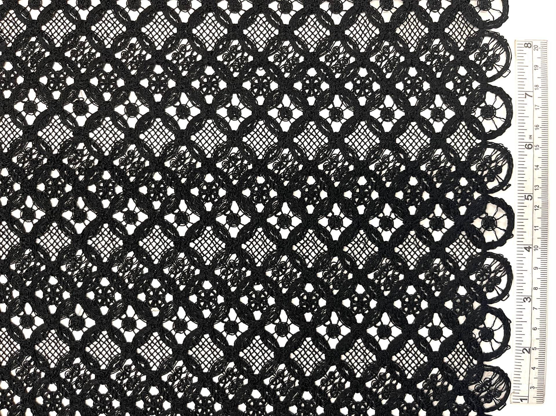 Double Scalloped Embroidered Lace in Circular Chain Link Pattern in Black
