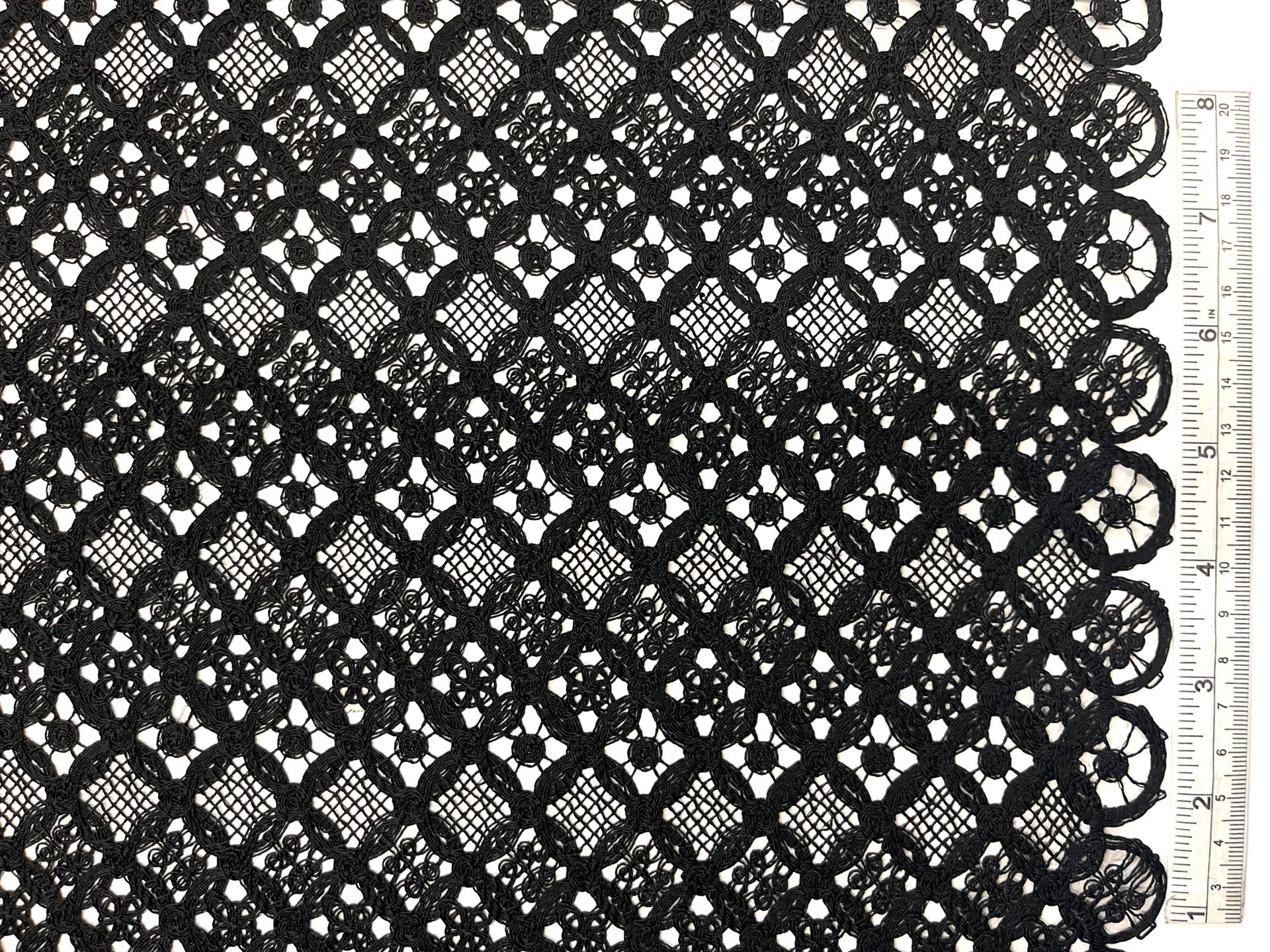 Double Scalloped Embroidered Lace in Circular Chain Link Pattern in Black