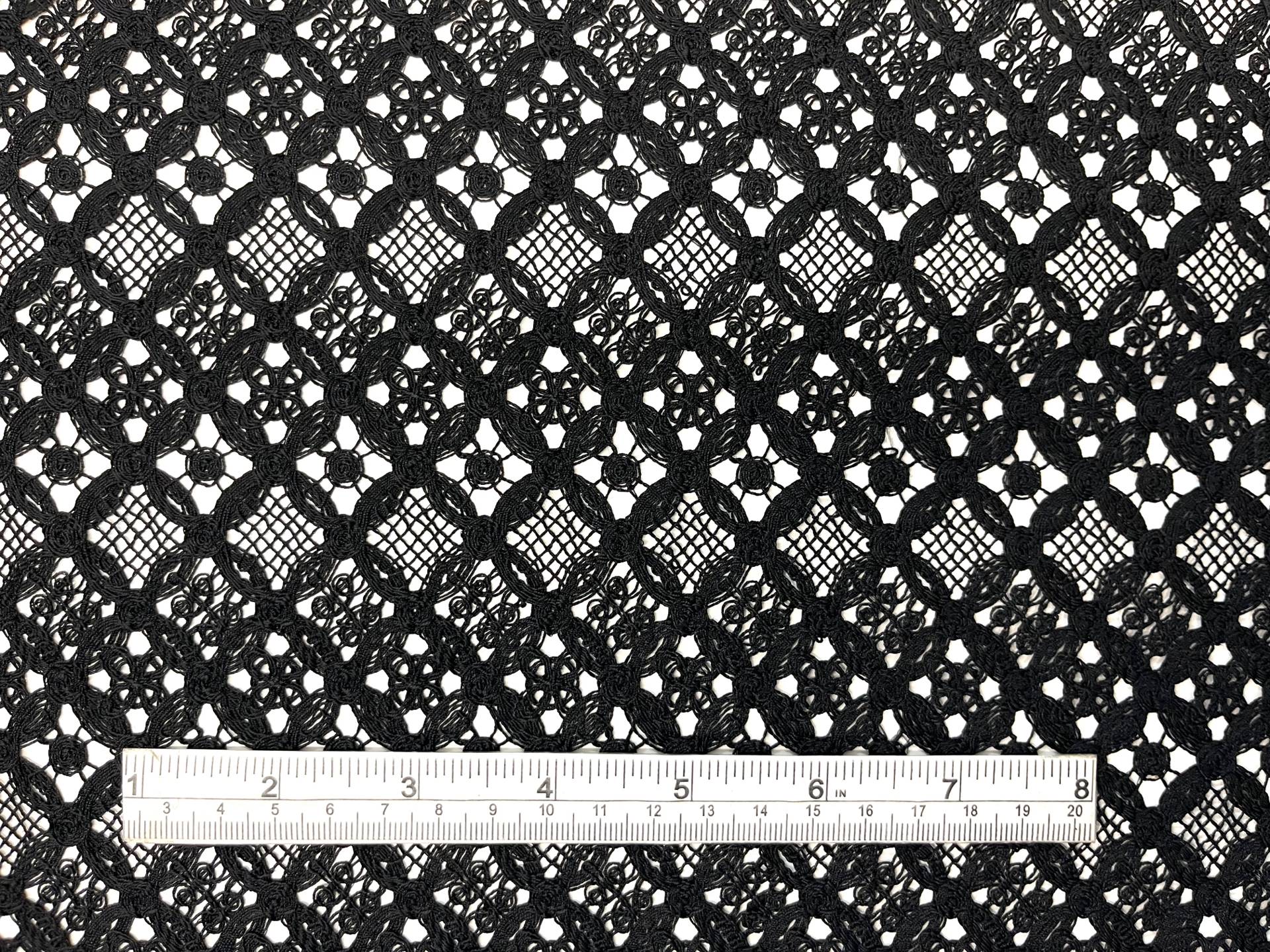 Double Scalloped Embroidered Lace in Circular Chain Link Pattern in Black