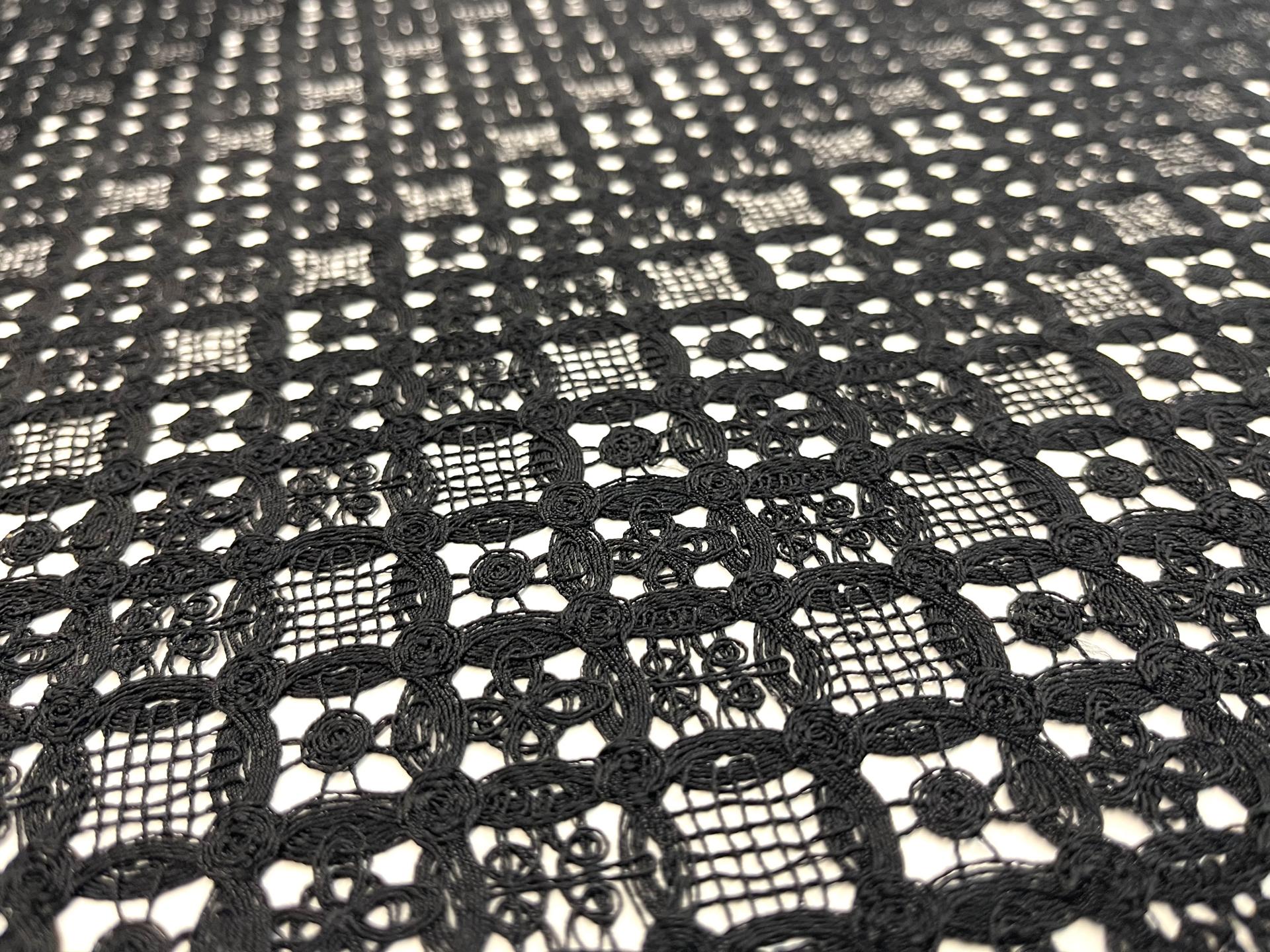 Made in Italy Embroidered Novelty Net in Diamond Check Pattern in Black