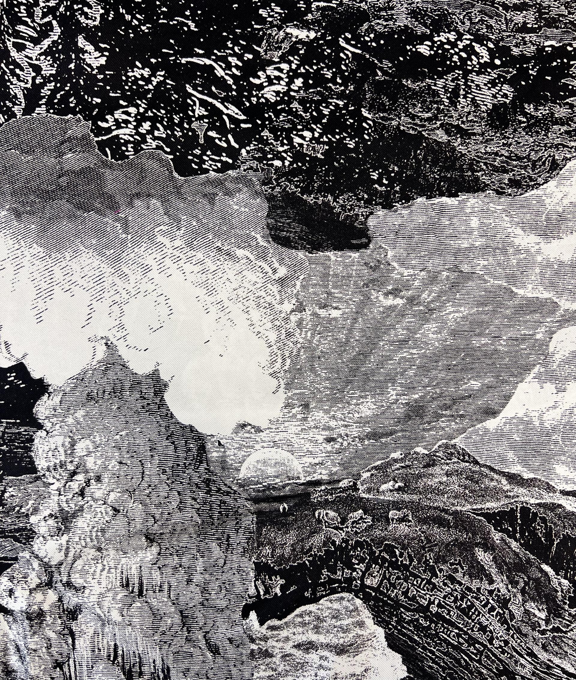 Printed Silk Twill in Grey,Black & white