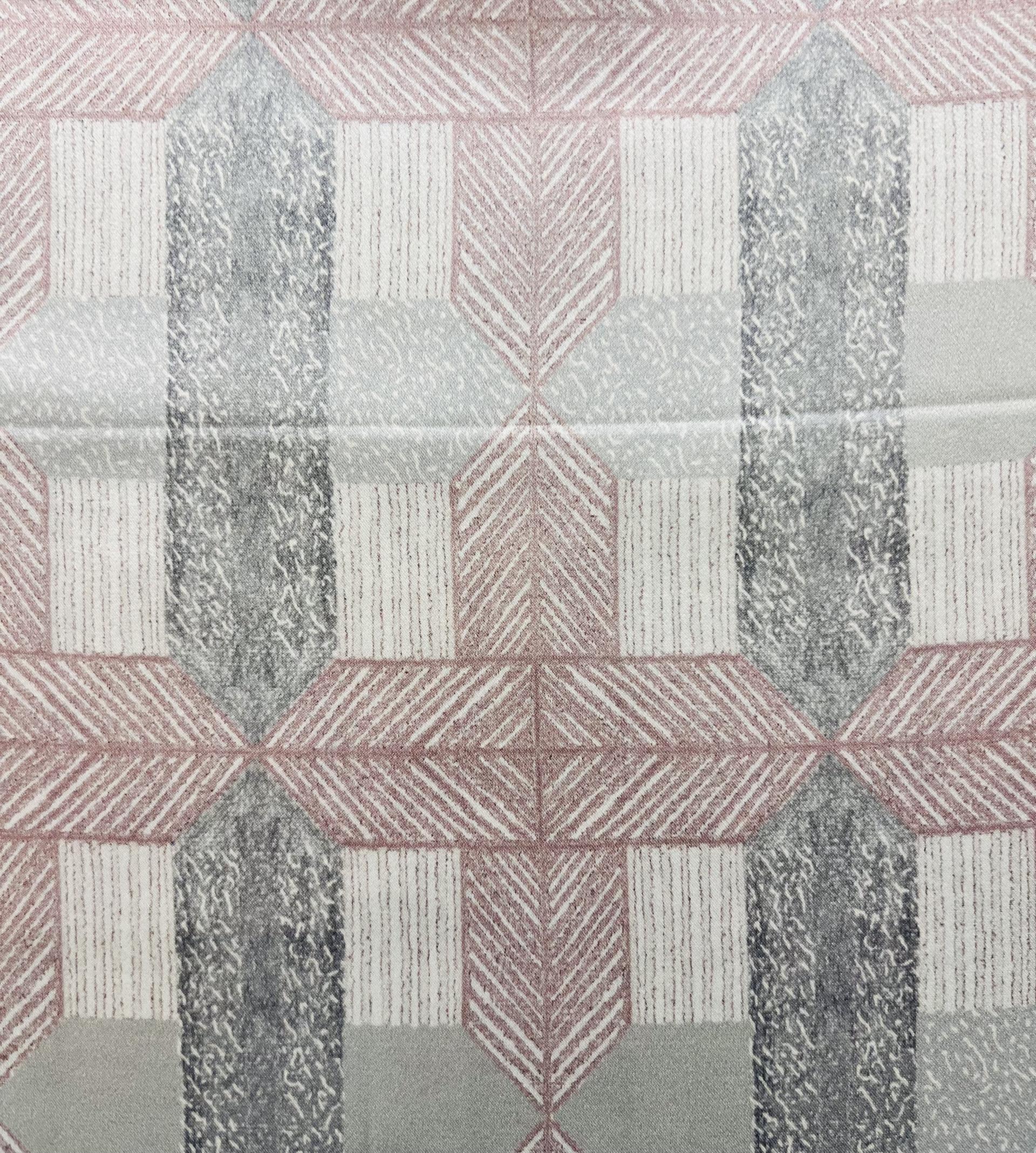 Italian Geometric Printed Pure Silk Charmeuse in Grey/Pink and White
