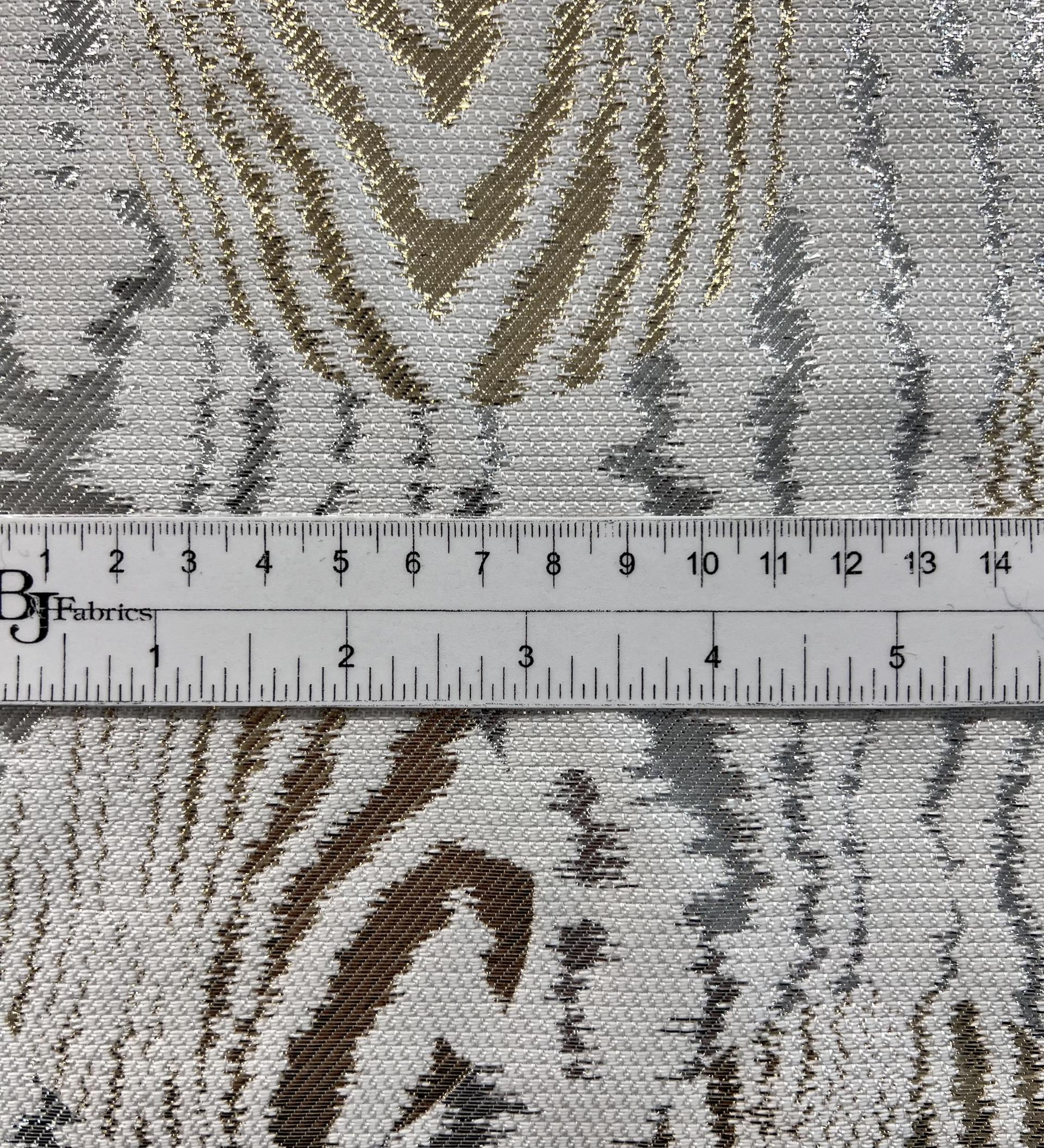 Metallic Brocade with Moiré Pattern in White & Gold