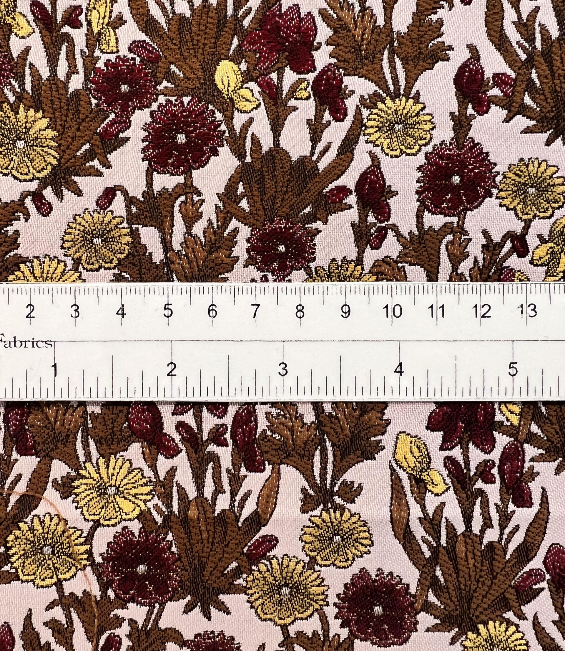 Jacquard Brocade of Calendulas Flowers on Dusty Pink Ground