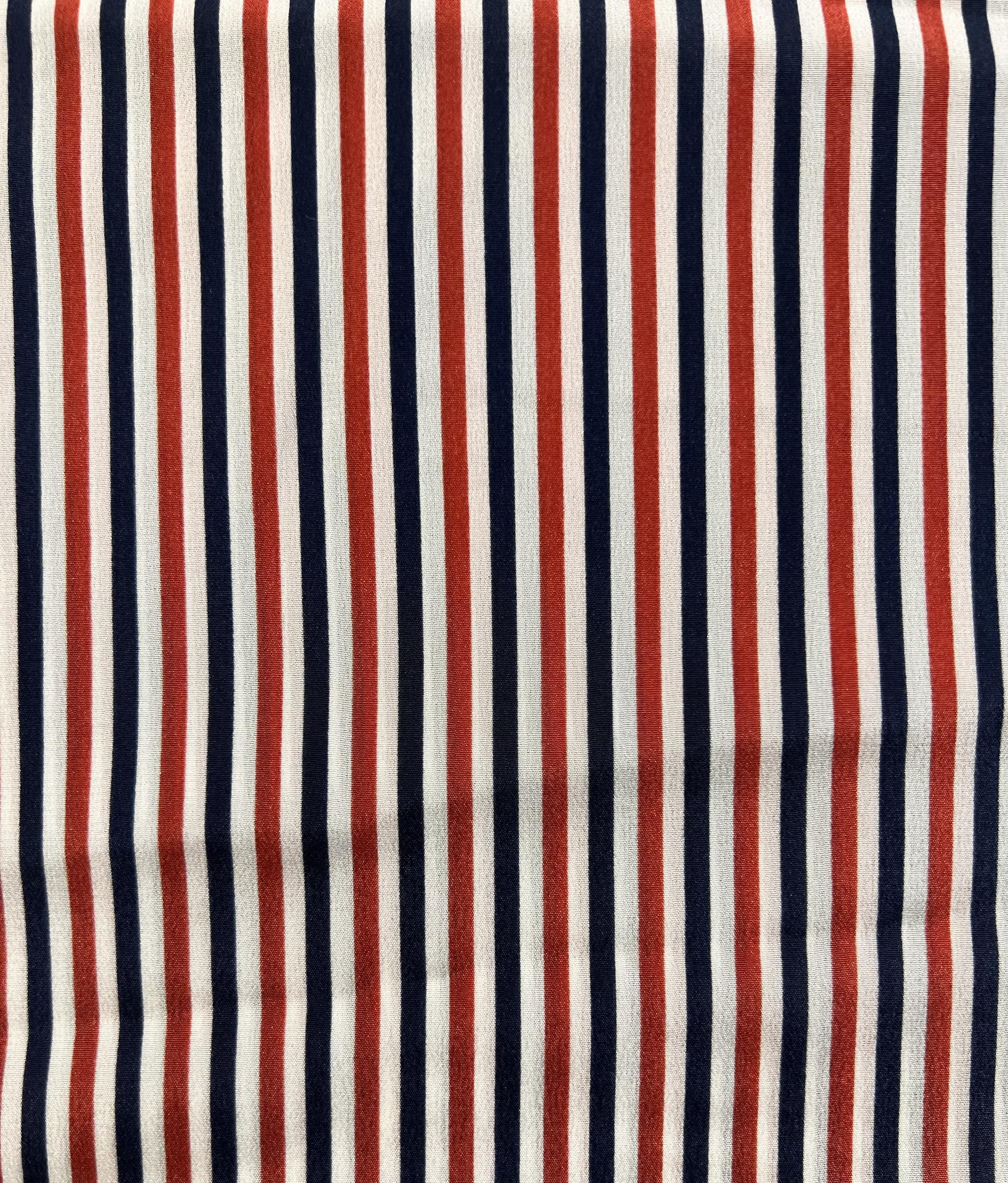 Printed Silk Crepe de Chine Stripes in Navy, Red, White