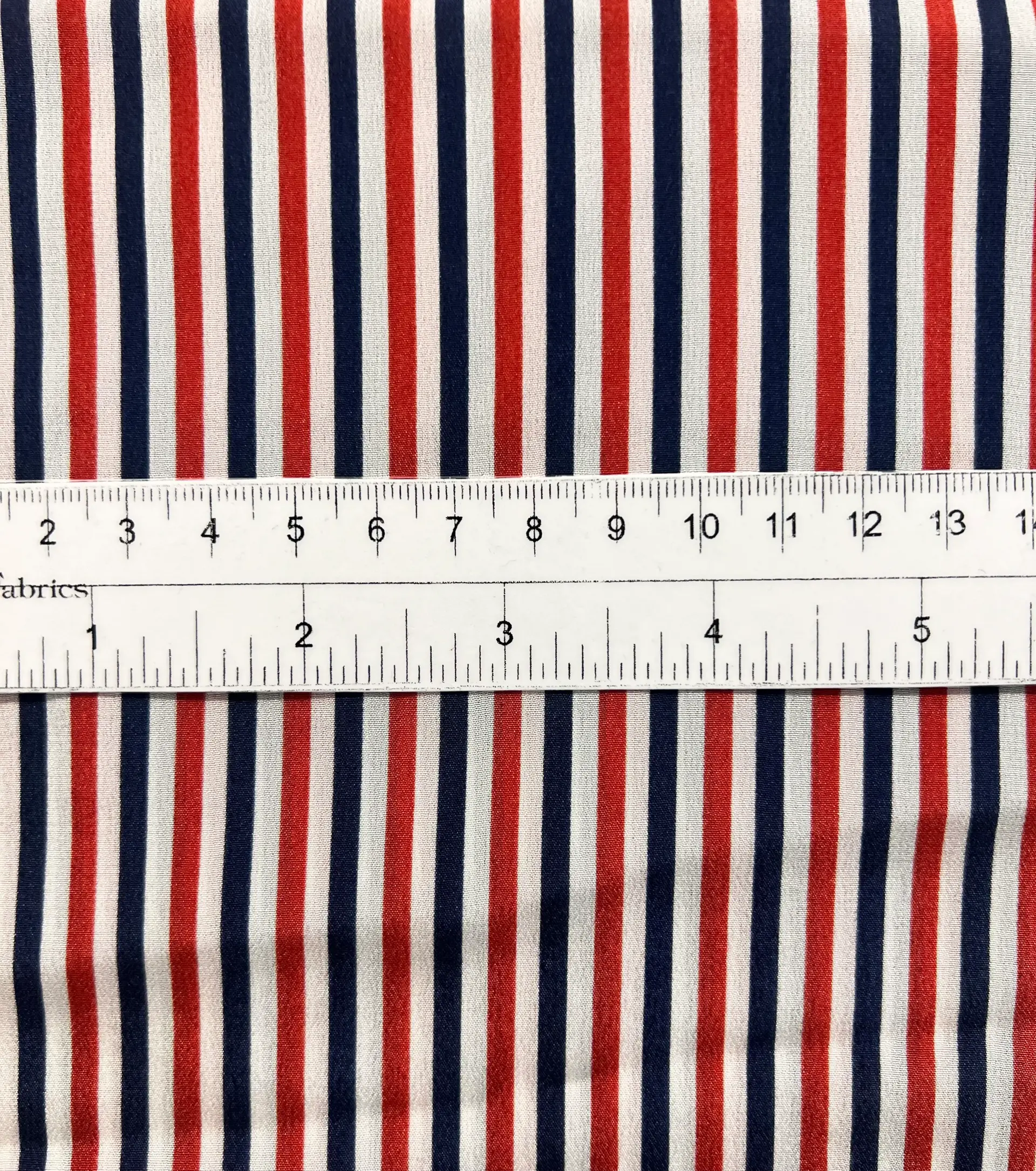 Printed Silk Crepe de Chine Stripes in Navy, Red, White