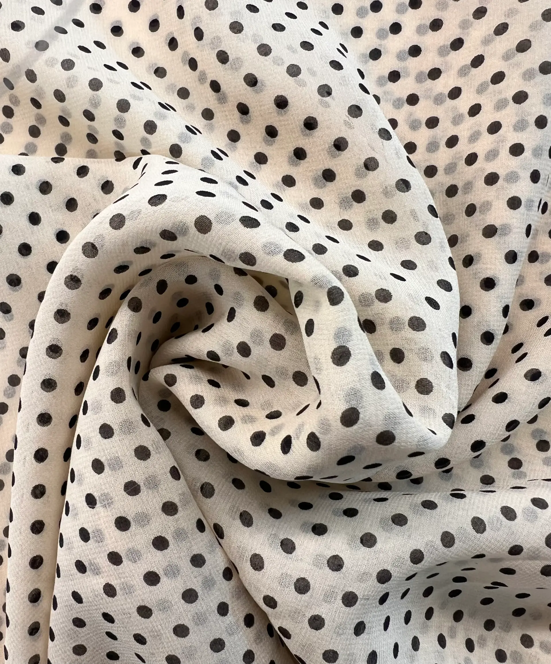 Printed Silk Chiffon Cream and Black Dots