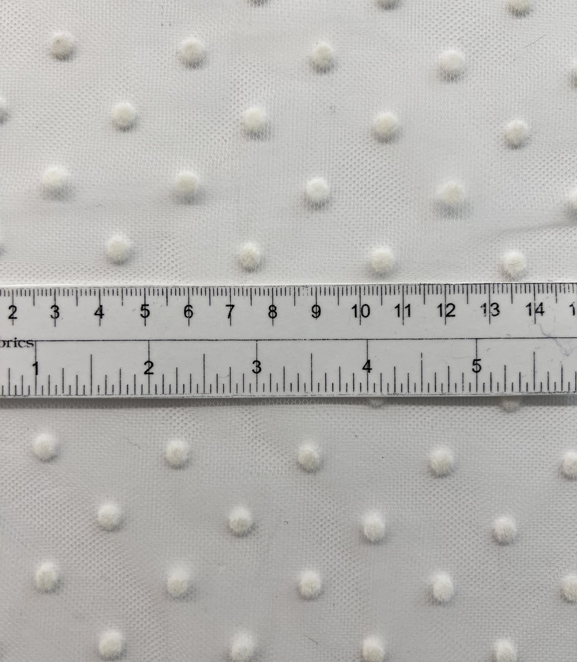 Flocked Nylon tulle in White with White Dots