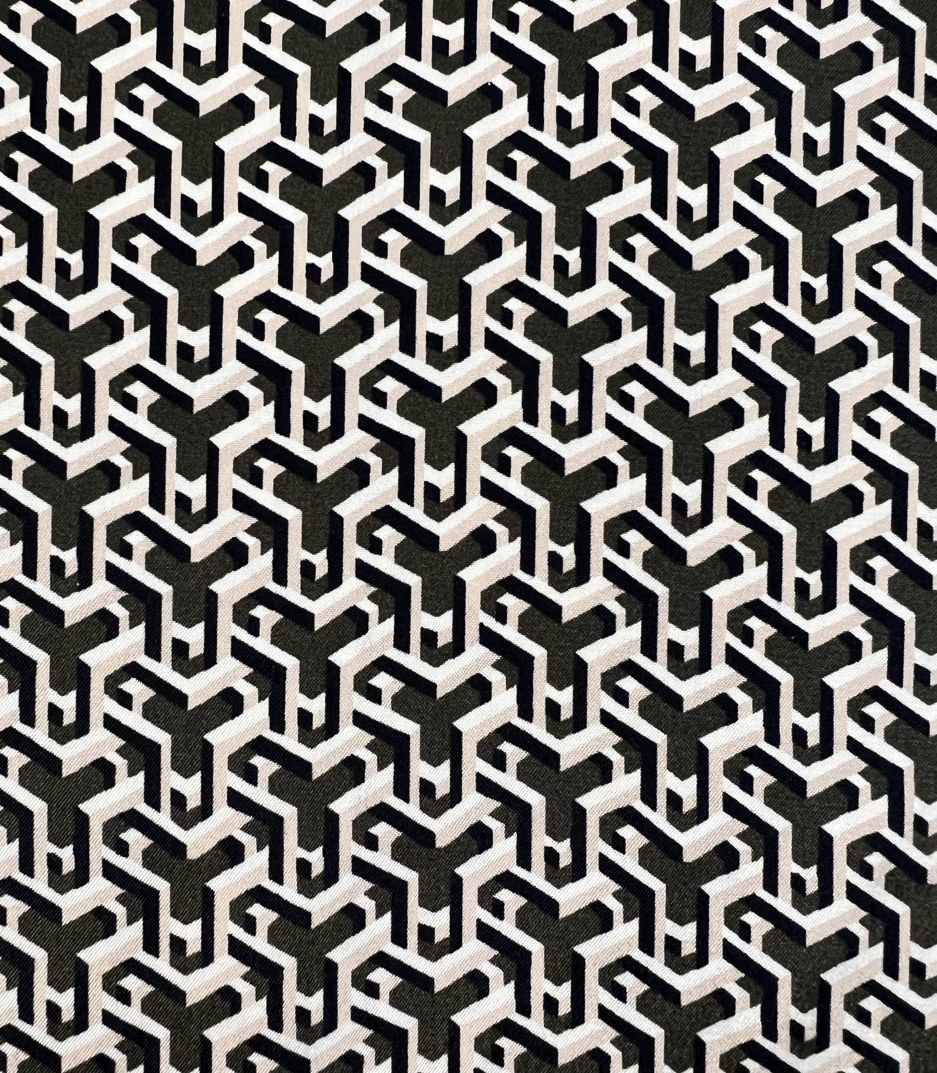 Printed Silk Reverse Charmeuse in Olive & Pink Geometric
