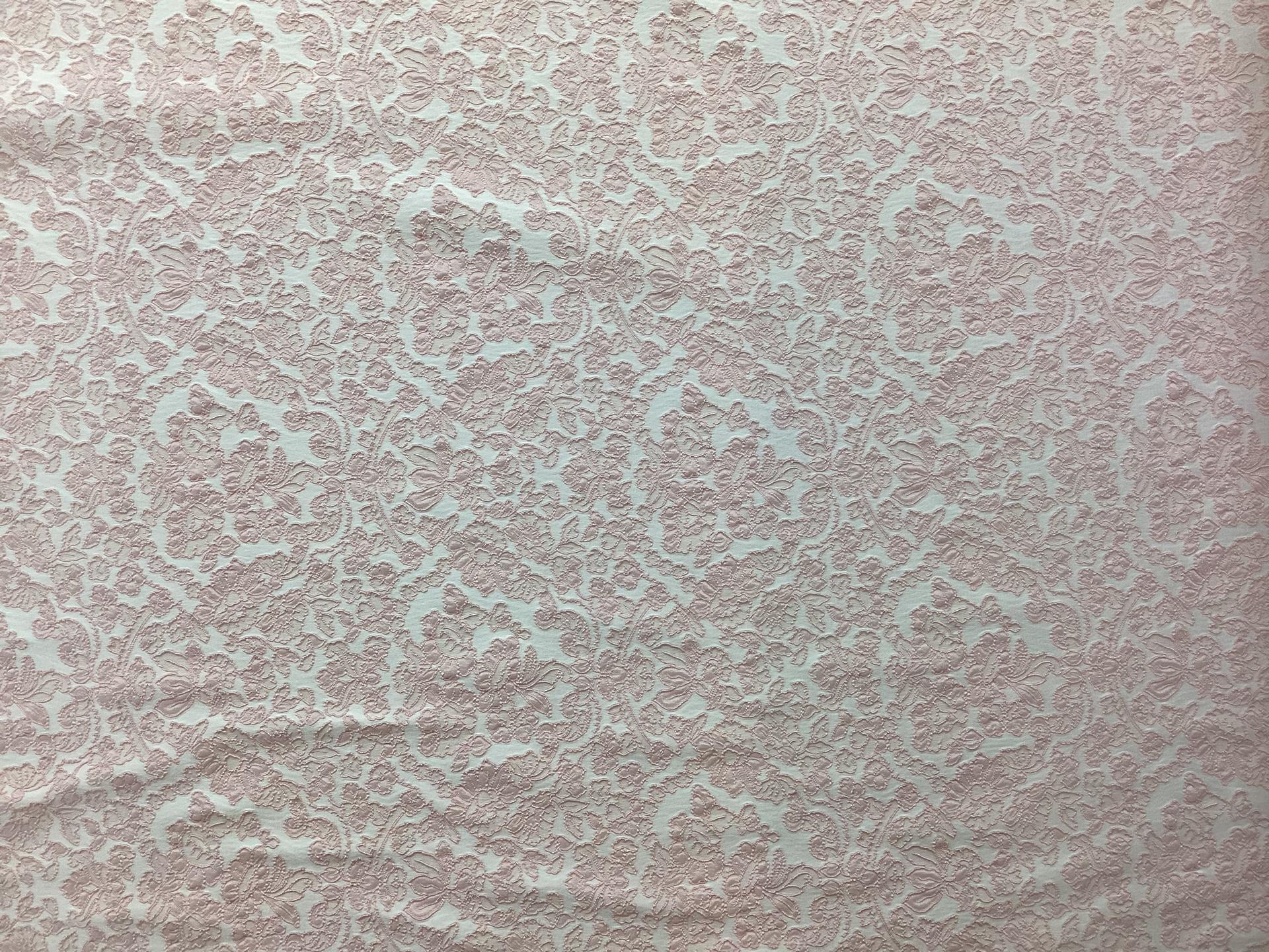 Damask Stretch Brocade in Pink & White