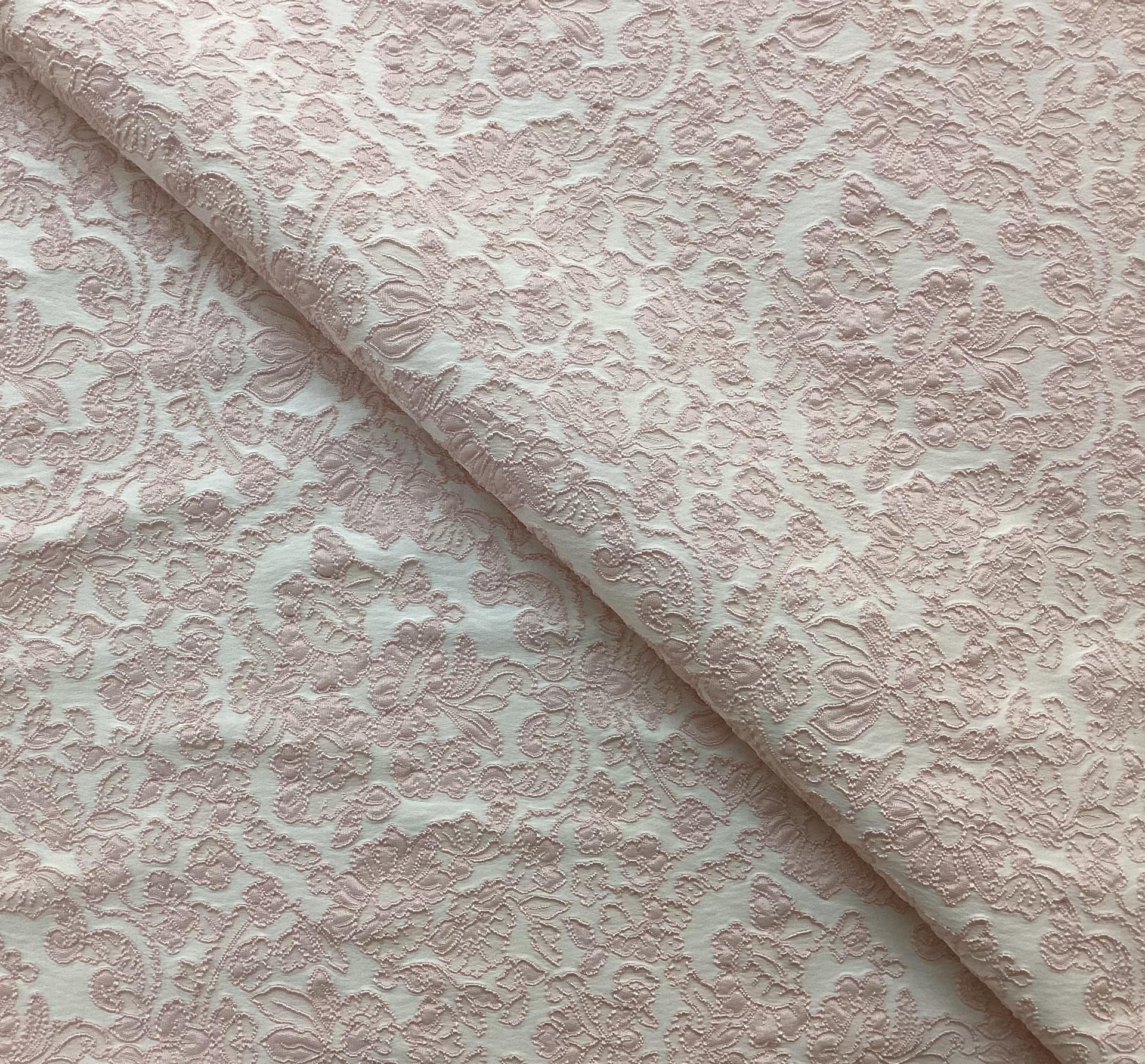 Damask Stretch Brocade in Pink & White