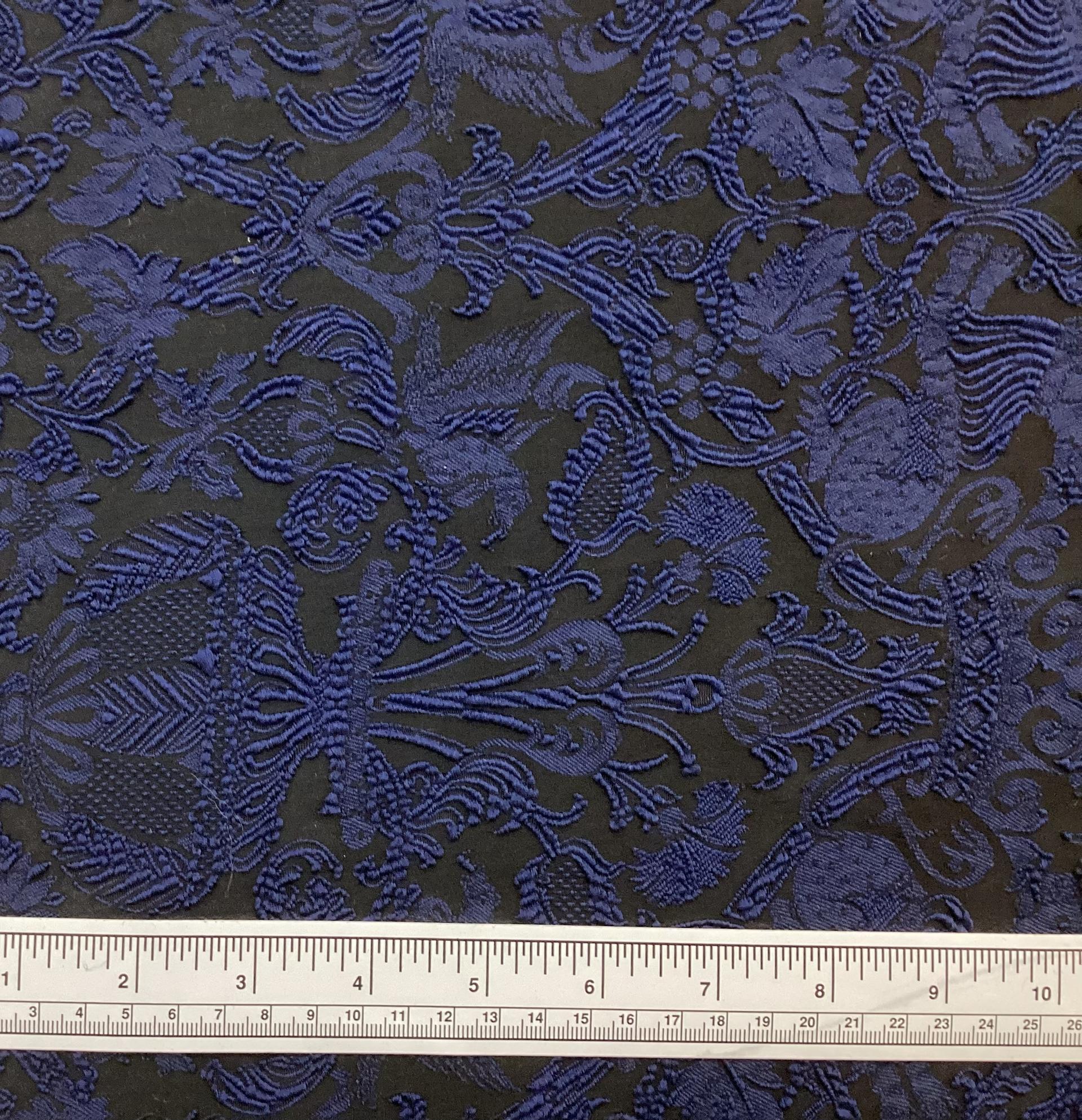 Stretch Damask Brocade in Navy & Black