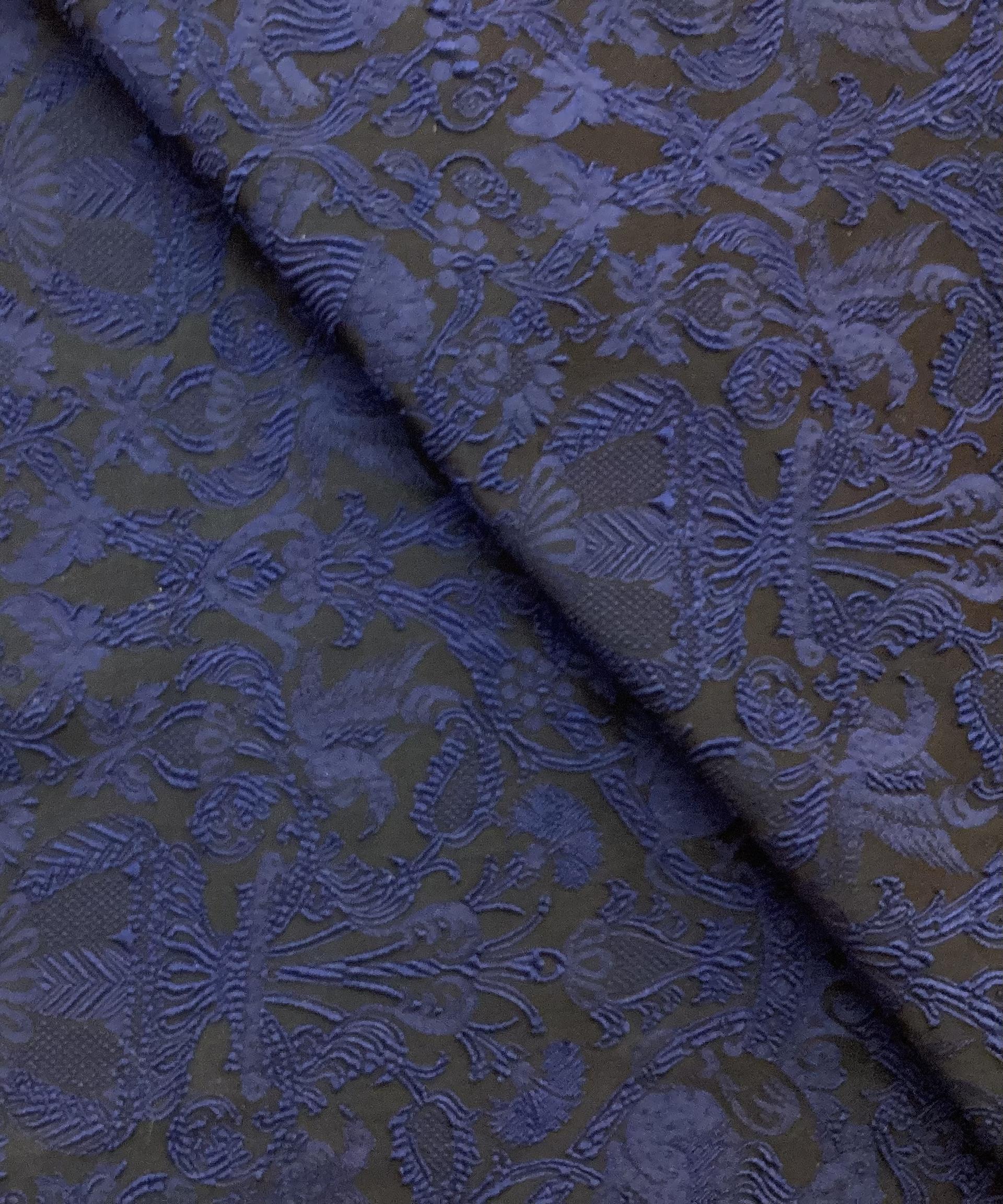 Stretch Damask Brocade in Navy & Black