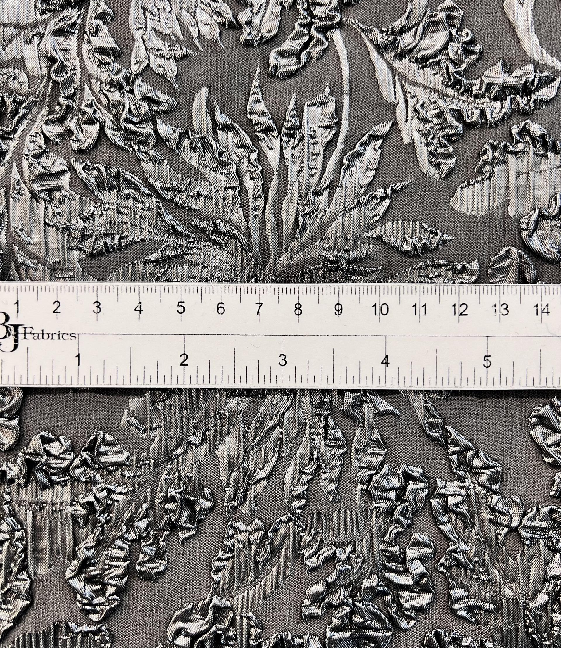 Made in Italy Silk Blend Stretch Floral Brocade in Gray