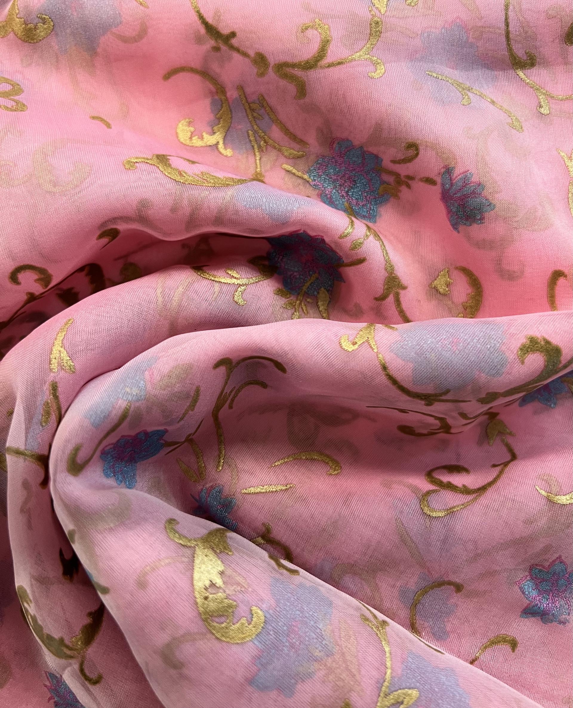 Metallic Foil Printed Pure Silk Chiffon