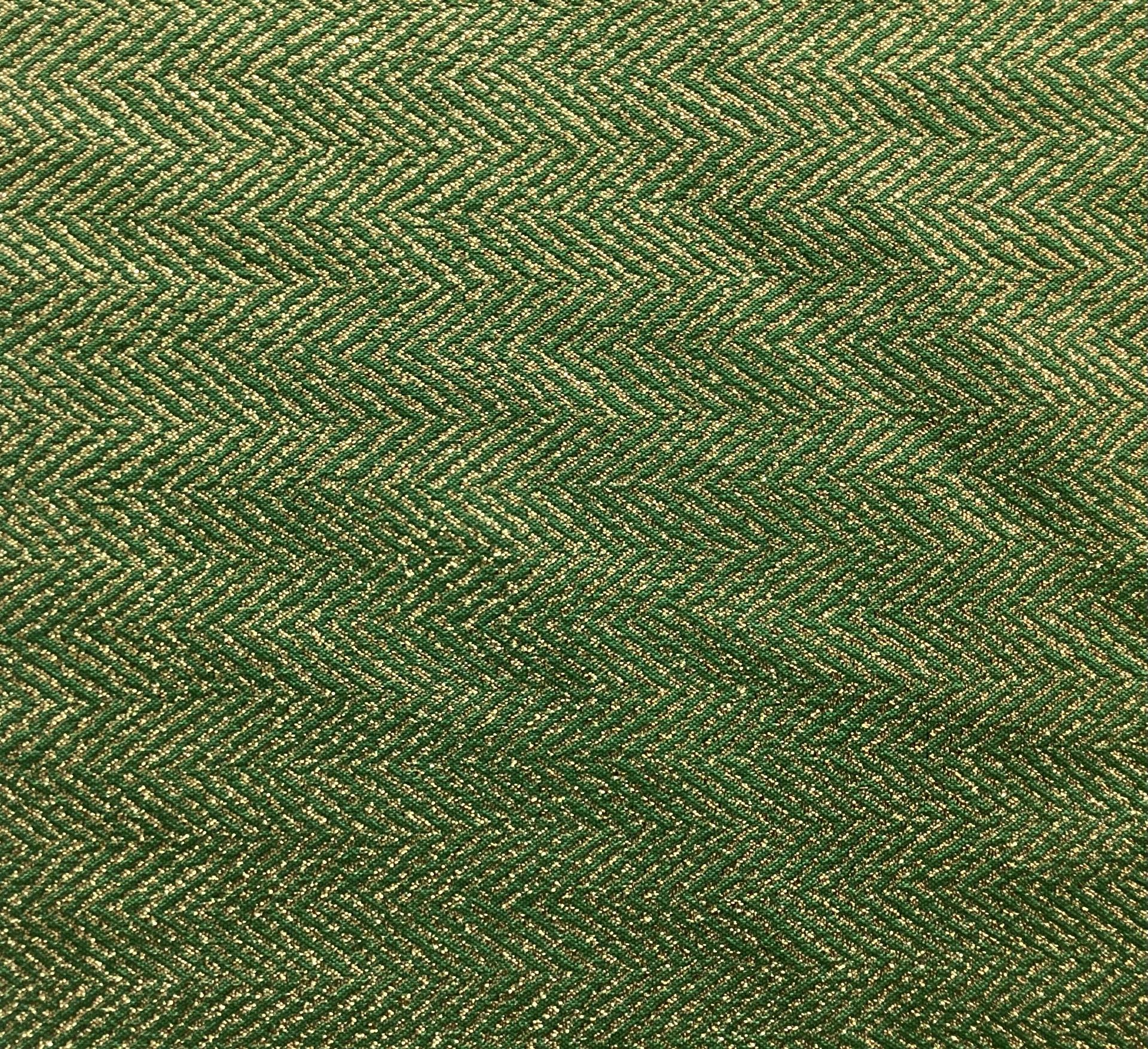 Vintage French Herringbone Brocade in Green & Gold