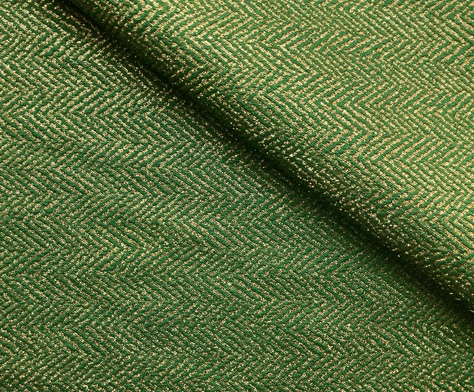 Vintage French Herringbone Brocade in Green & Gold