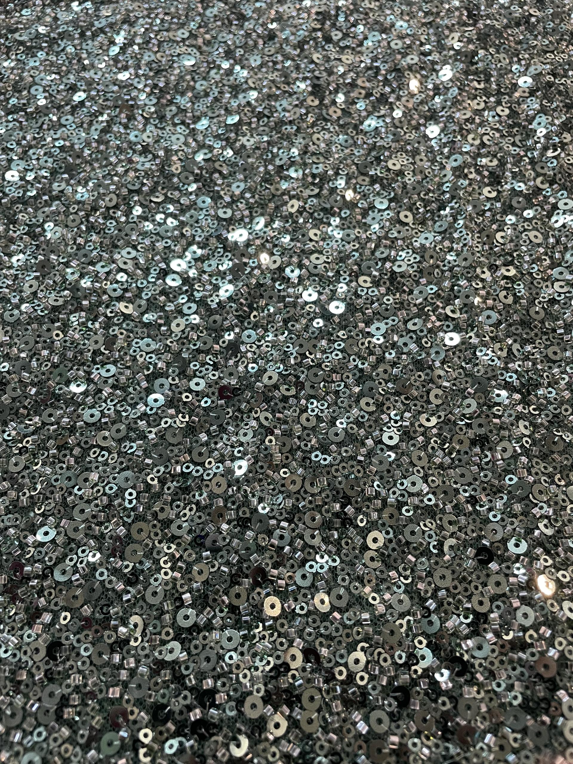 Beaded/Sequined Tulle in Green