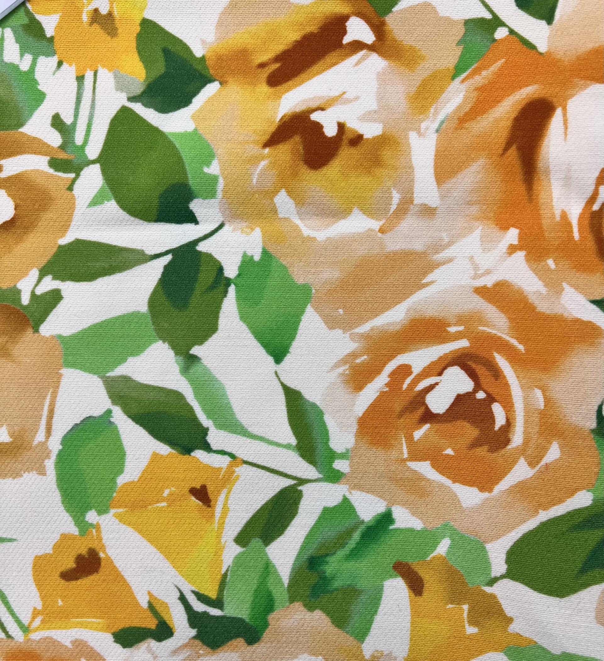 Printed Silk and Wool Crepe with Floral Pattern Golden Orange