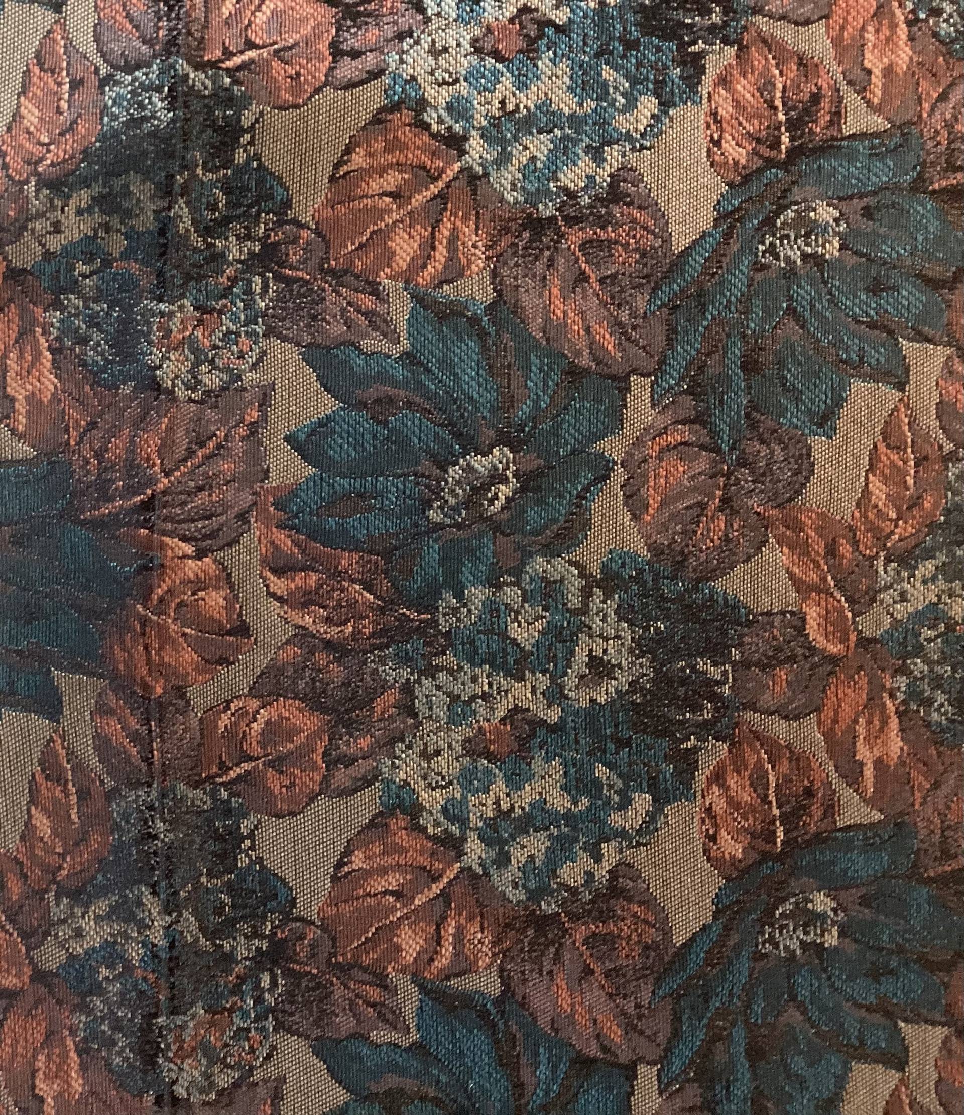 Made in Italy 100% Silk Tie Brocade with Teal & Rust Leaf Design