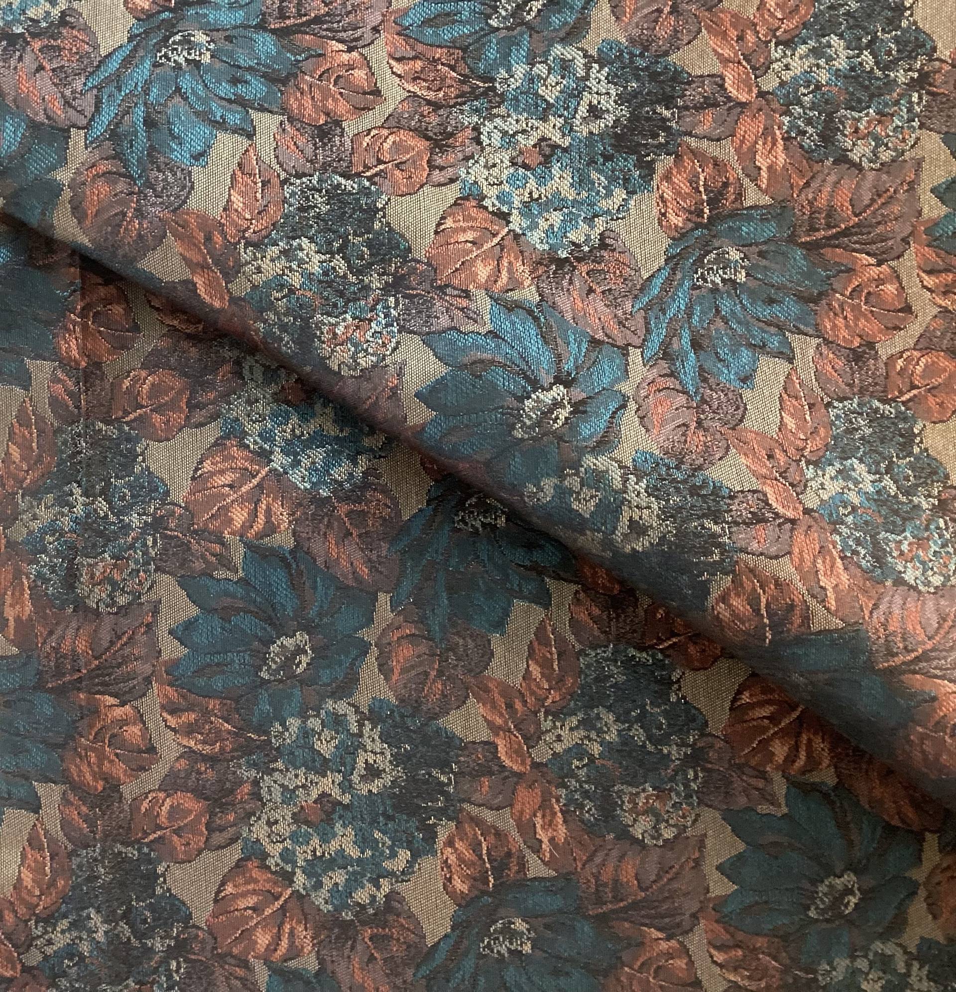 Made in Italy 100% Silk Tie Brocade with Teal & Rust Leaf Design