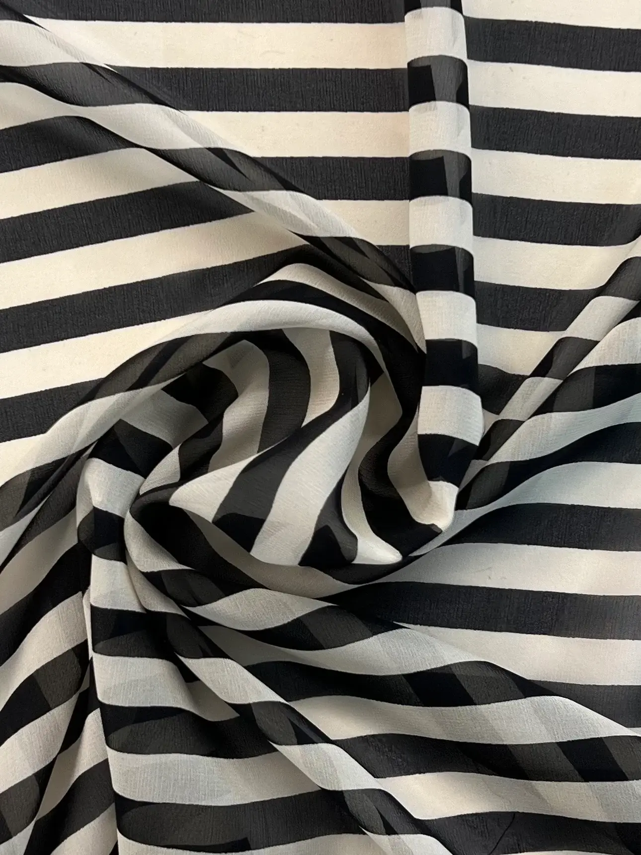 Printed Silk Chiffon Black & Cream Stripes 1/2 inch Stripe