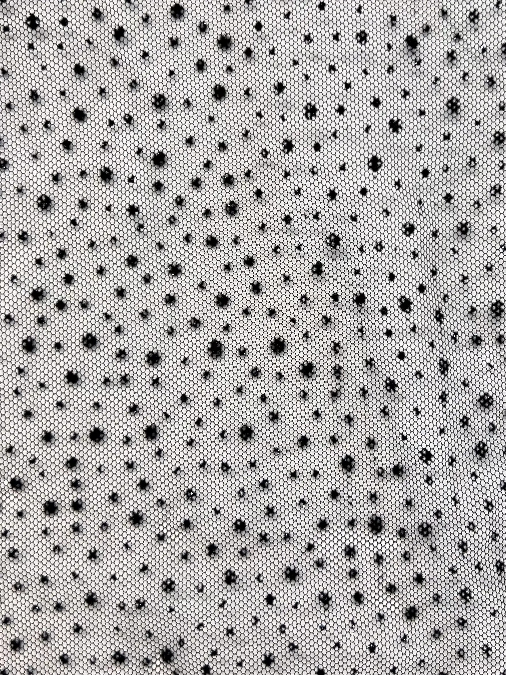 Micro Flocked & Glittered Nylon Tulle in Black on Black