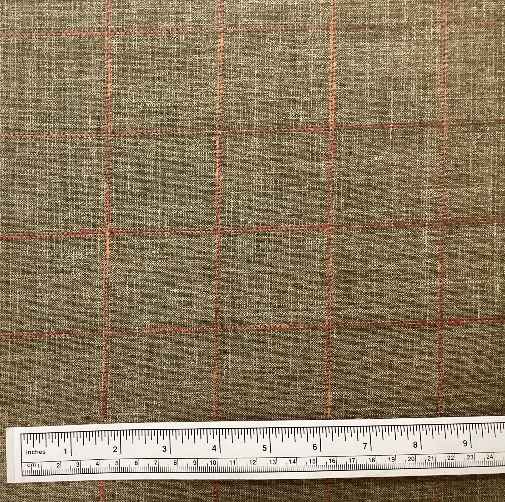 Italian Wool Silk Linen Windowpane Suiting in Olive