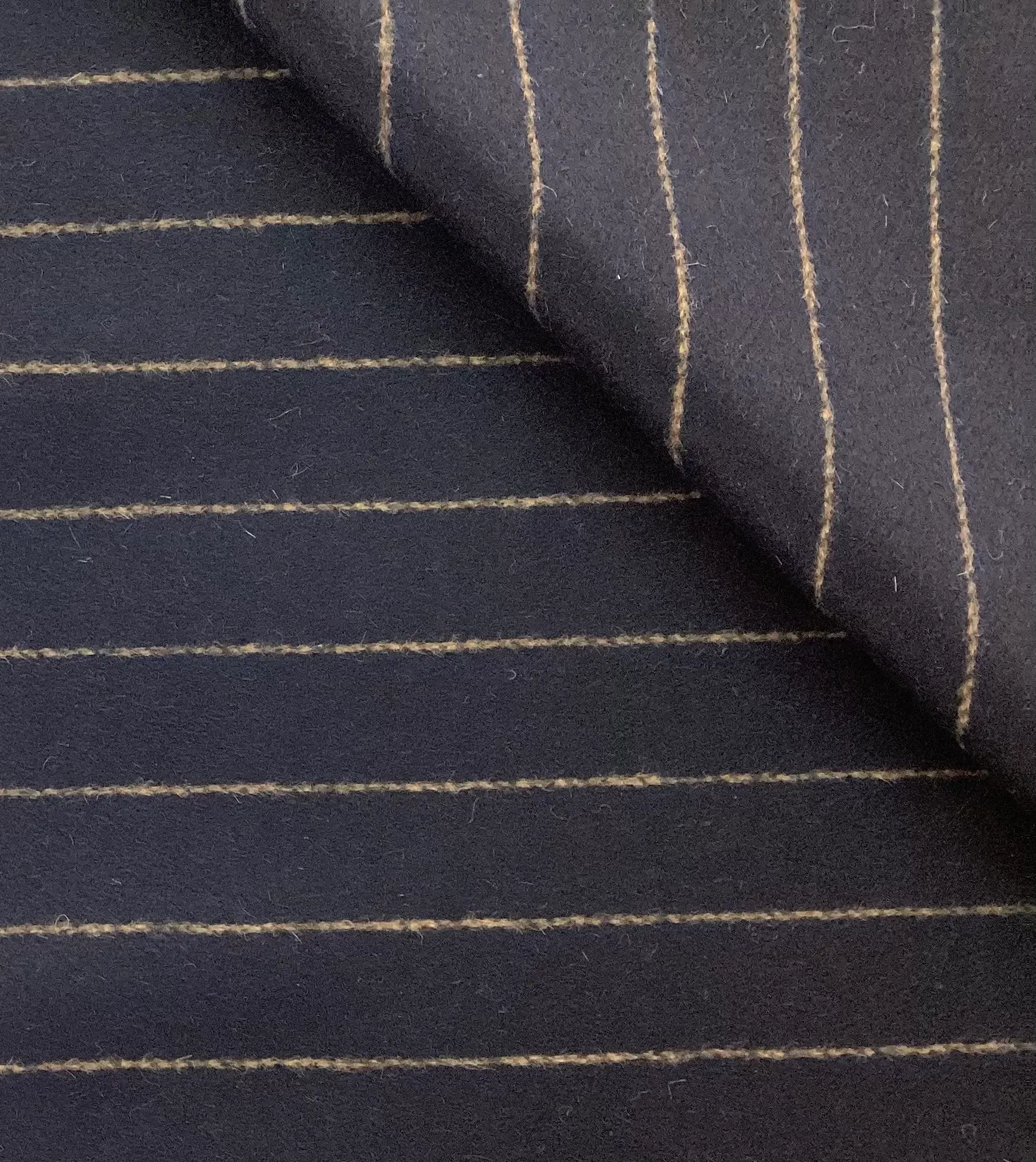 Wool and Angora Stripe in Walnut On Dark Navy