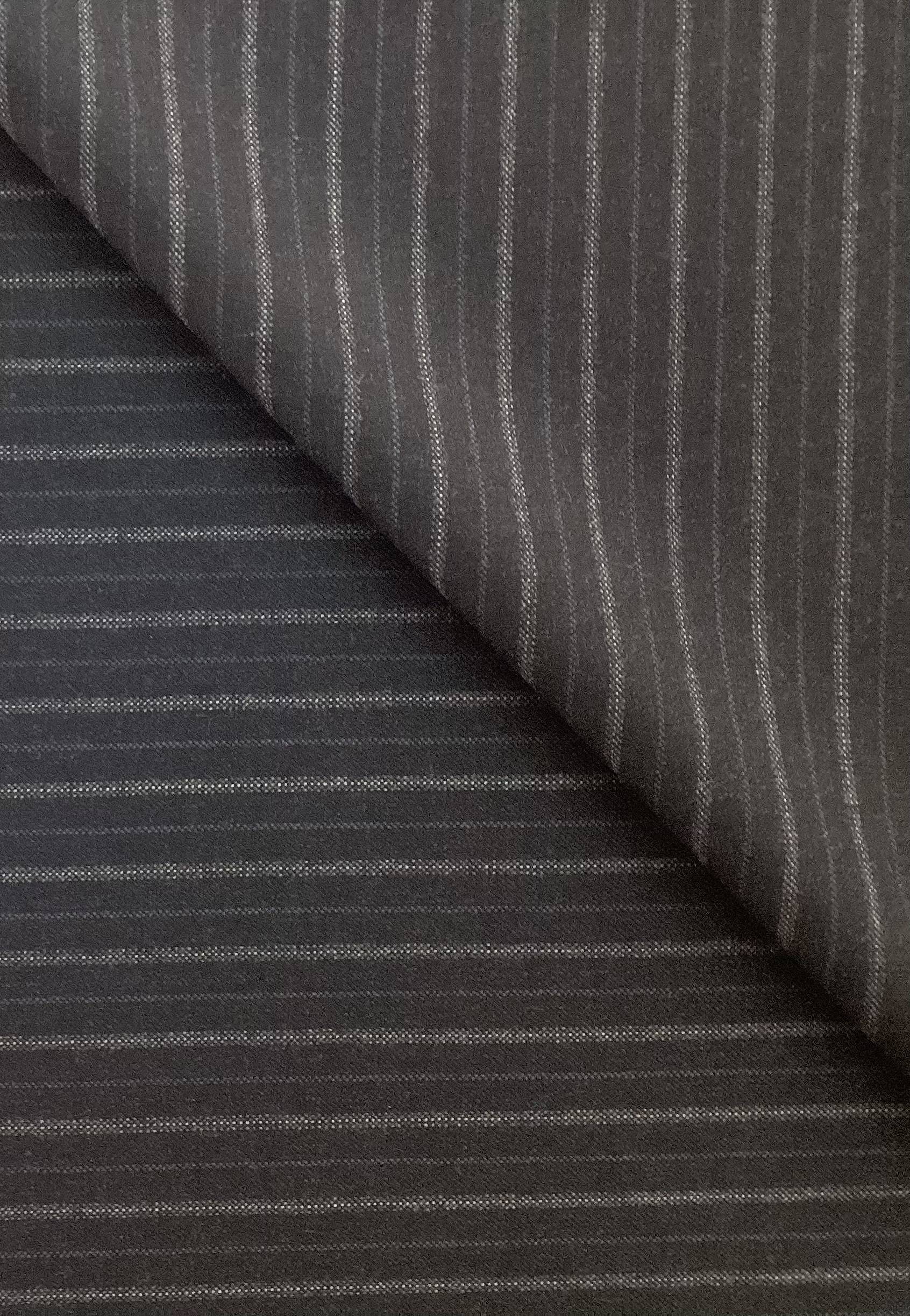 Made In Italy Wool Super 120s Stripe In Dark Charcoal Grey