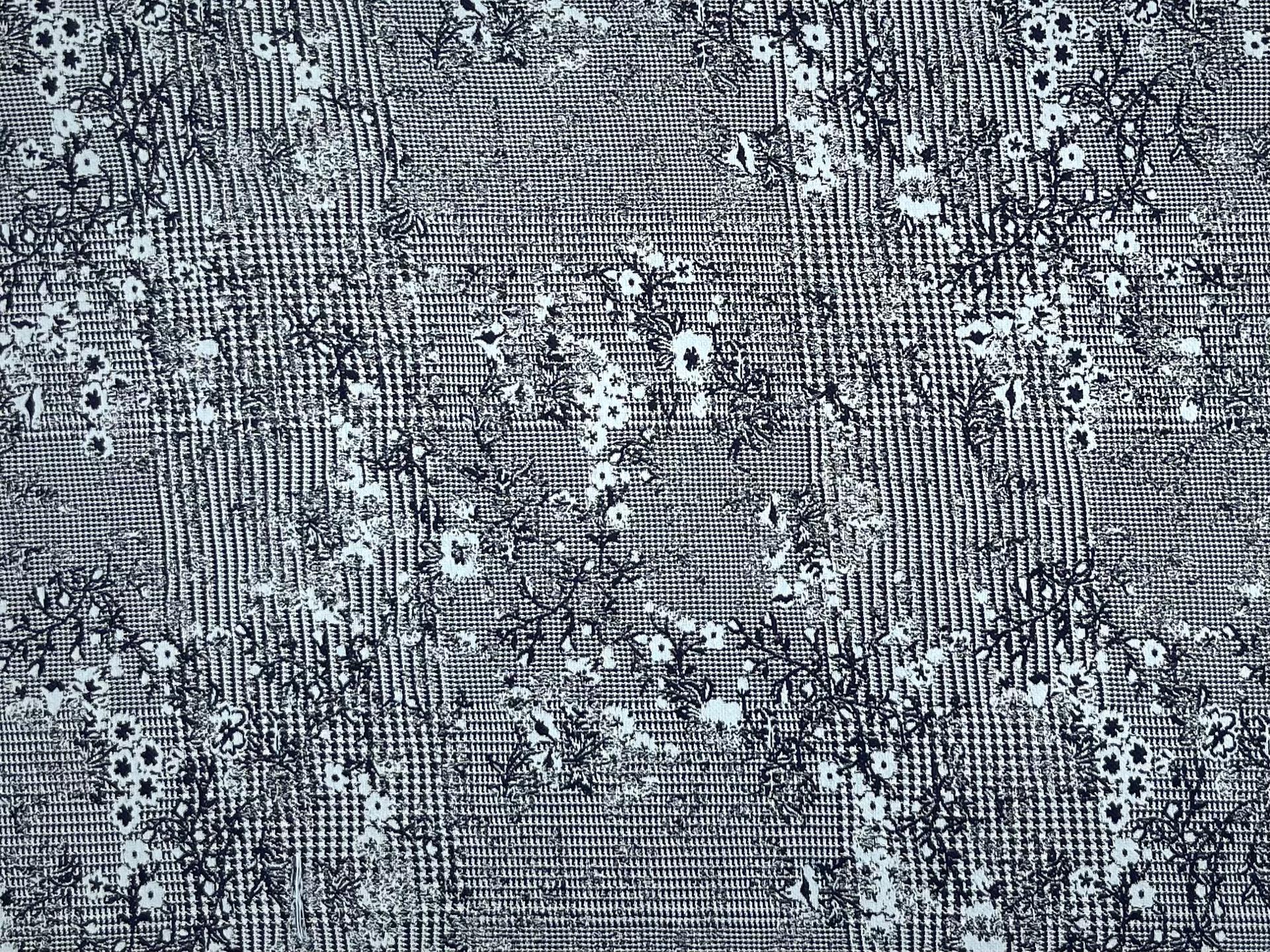 Stretch Cotton Brocade Small Floral Over Glen Plaid