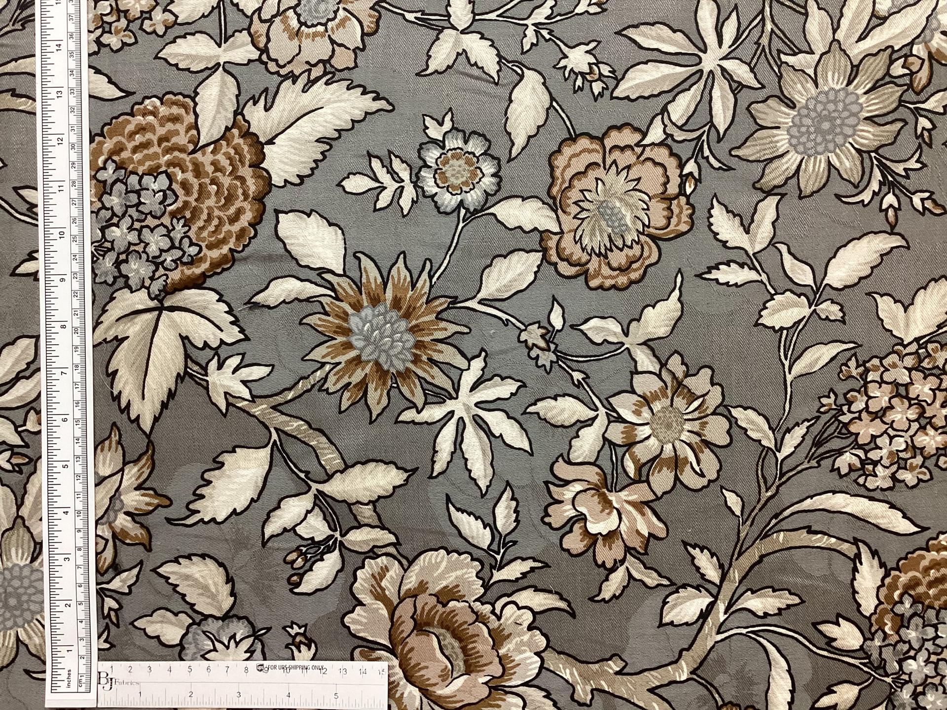 LINEN & RAYON PRINTED JACQUARD IN EARTH TONES ON GREY