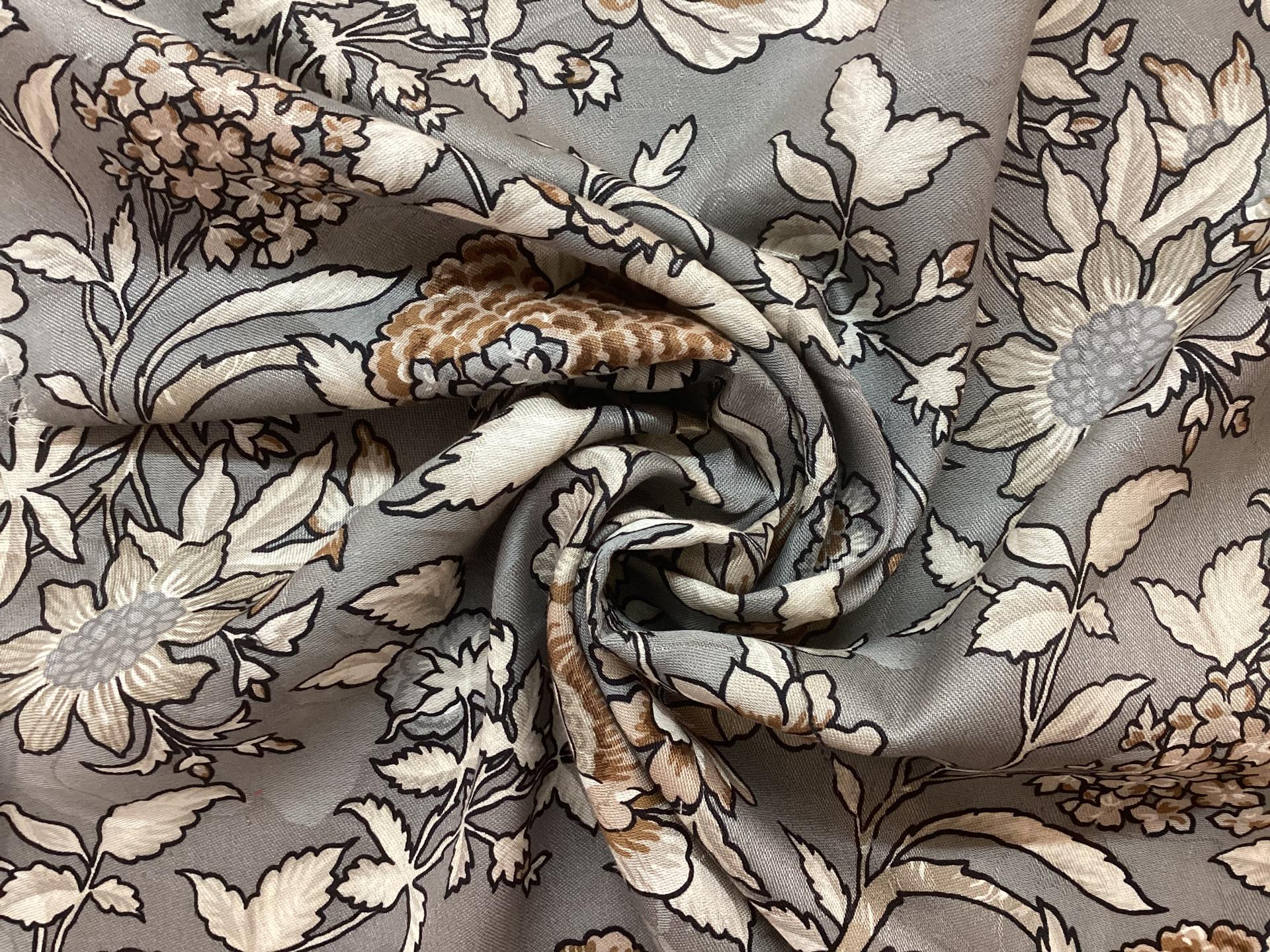 LINEN & RAYON PRINTED JACQUARD IN EARTH TONES ON GREY