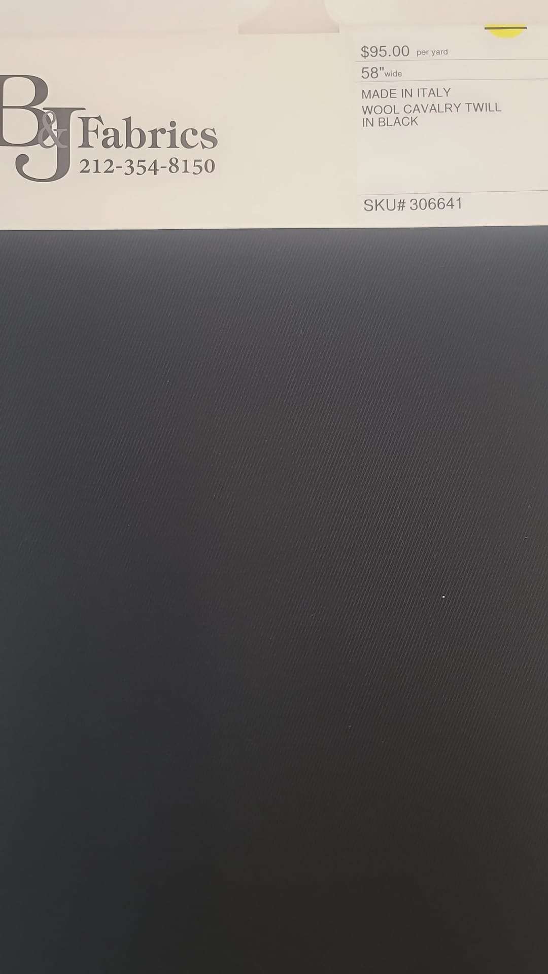 Made in Italy 100% Wool Cavalry Twill in Black