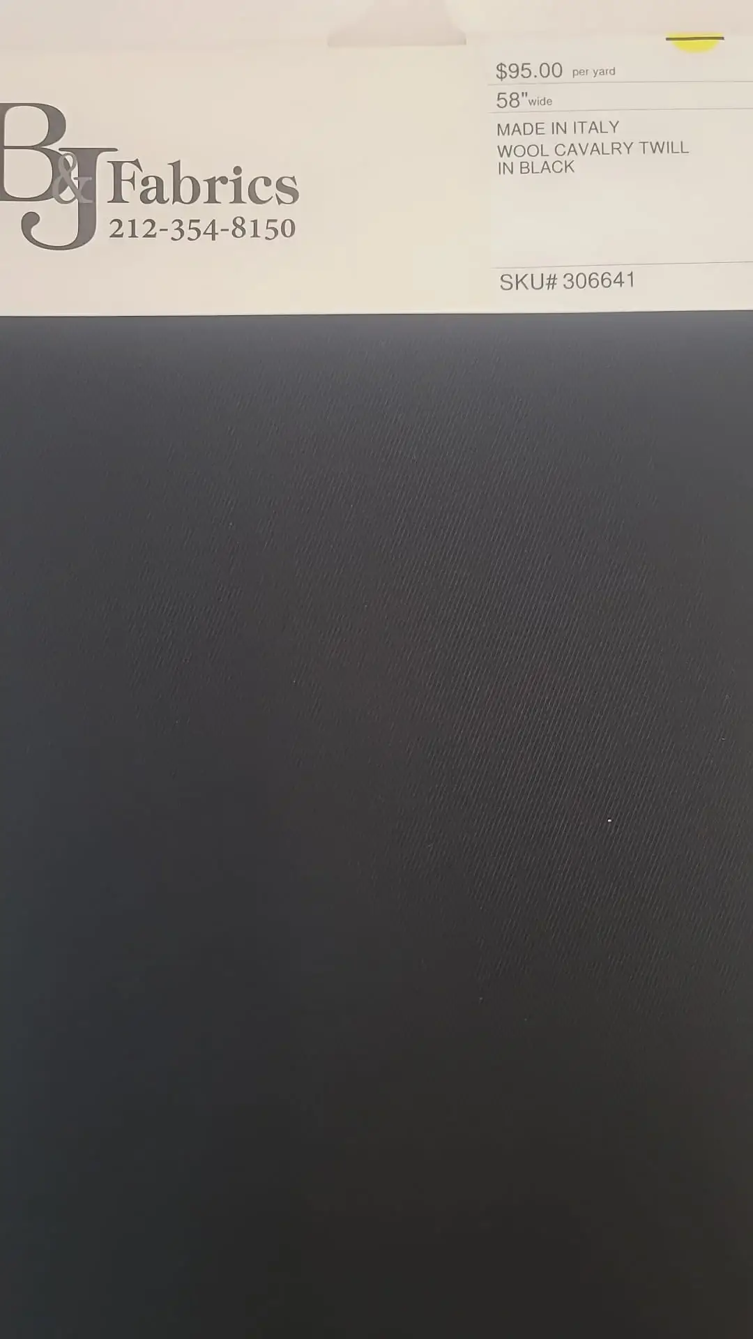 Made in Italy 100% Wool Cavalry Twill in Black