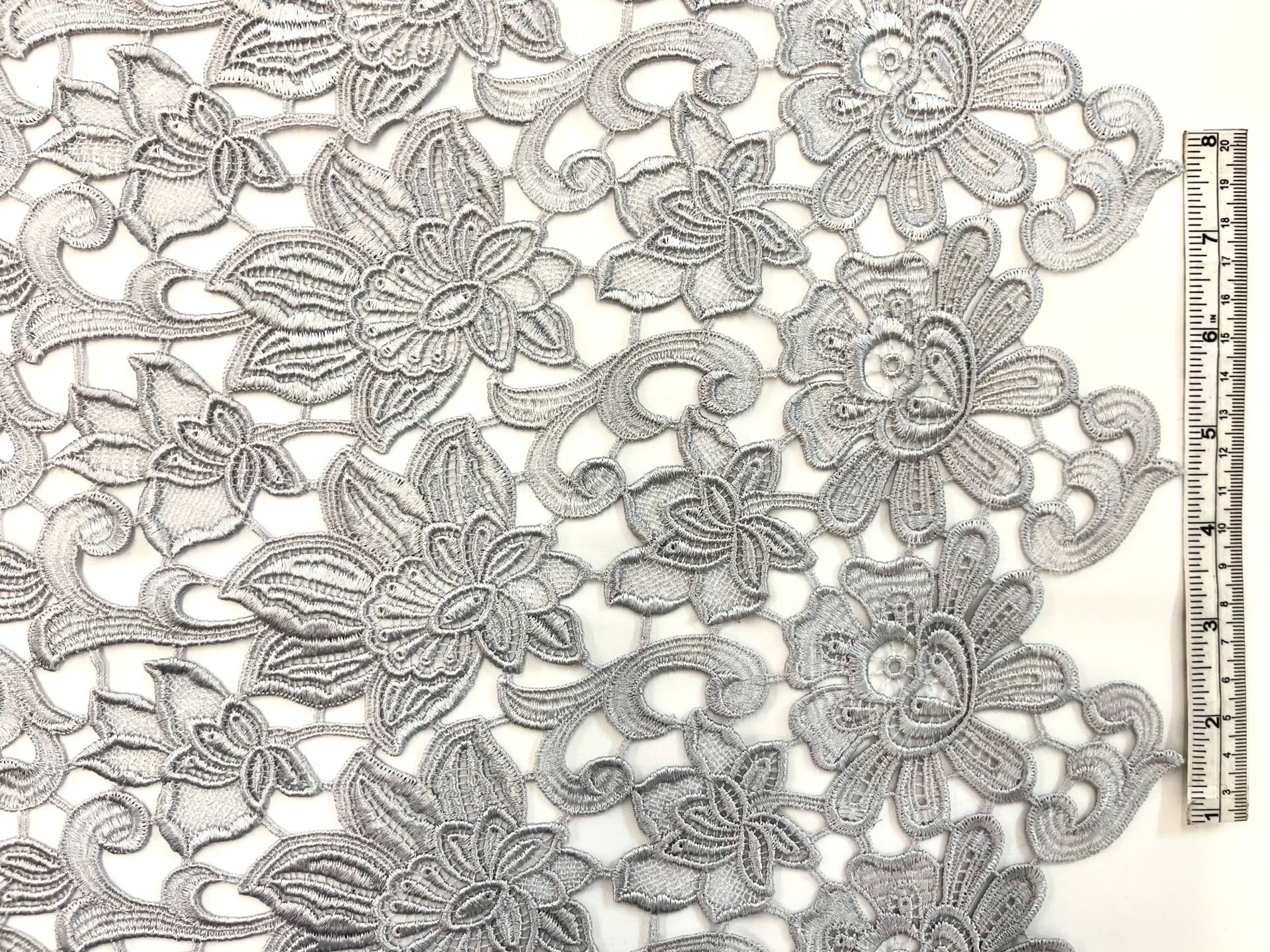 Double Scalloped Floral Guipure Lace in Silver Grey FABRICS IN WAREHOUSE