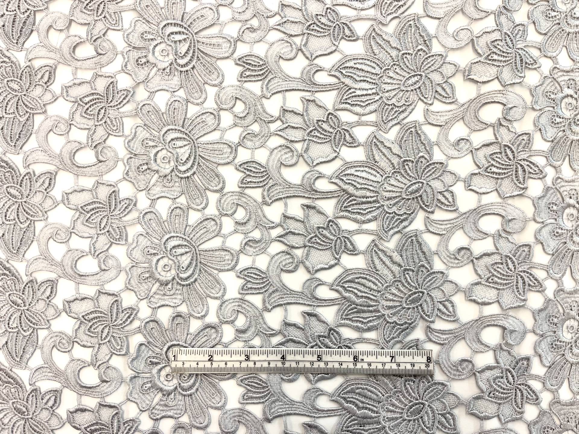 Double Scalloped Floral Guipure Lace in Silver Grey FABRICS IN WAREHOUSE